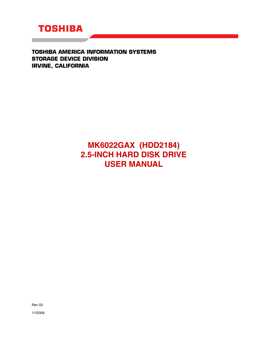 Toshiba MK6022GAX user manual Inch Hard Disk Drive 