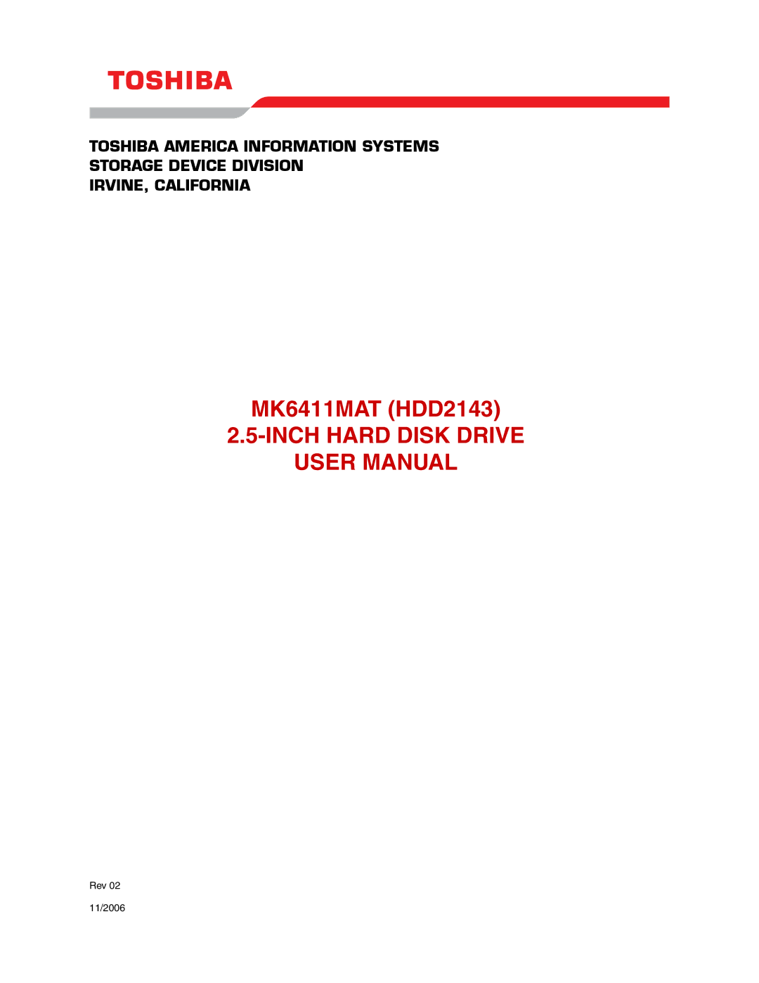 Toshiba MK6411MAT user manual Inch Hard Disk Drive 