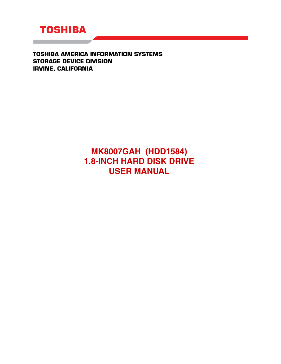 Toshiba MK8007GAH user manual Inch Hard Disk Drive 