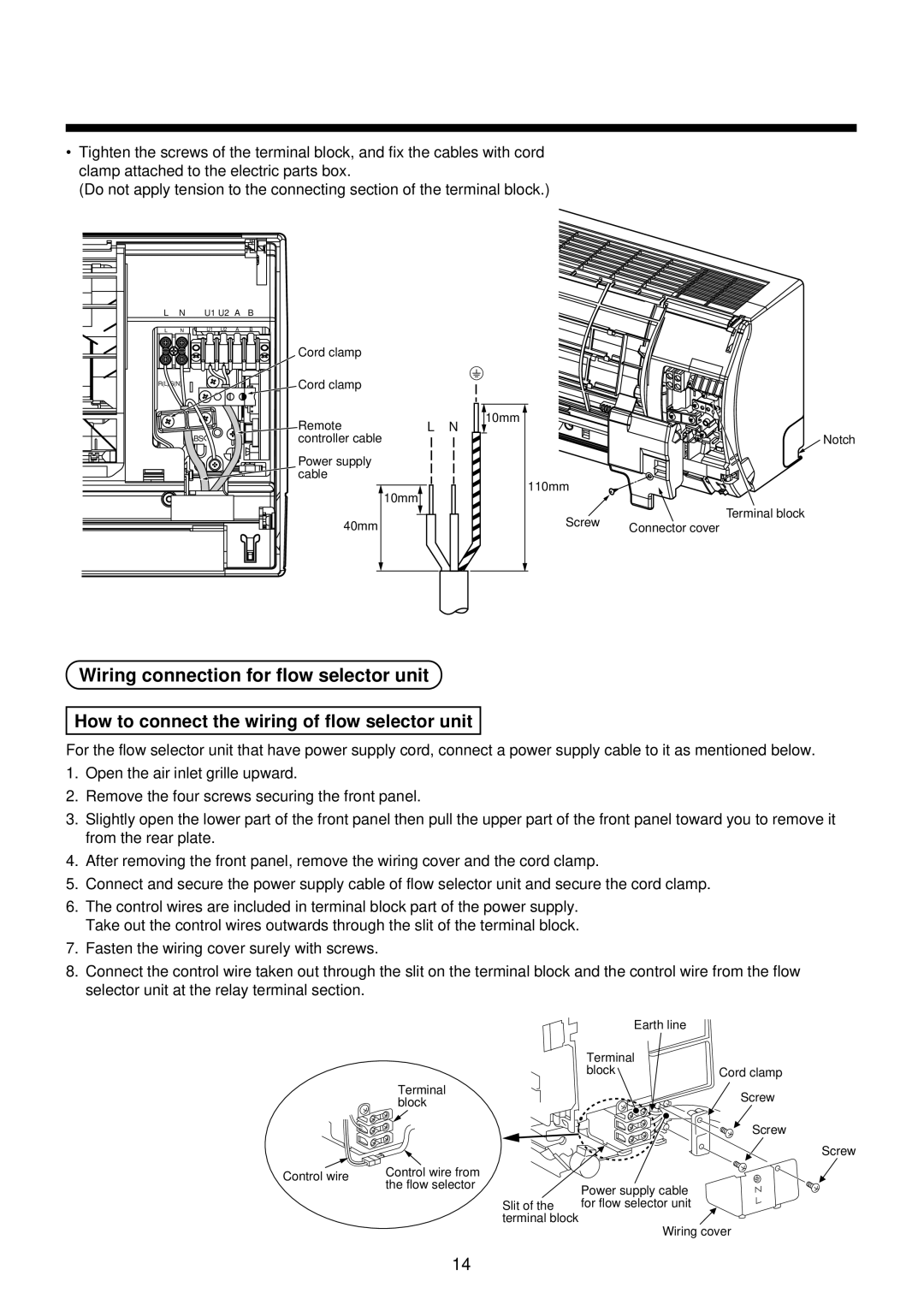 Toshiba MMK-AP0092H, MMK-AP0122H Wiring connection for flow selector unit, How to connect the wiring of flow selector unit 