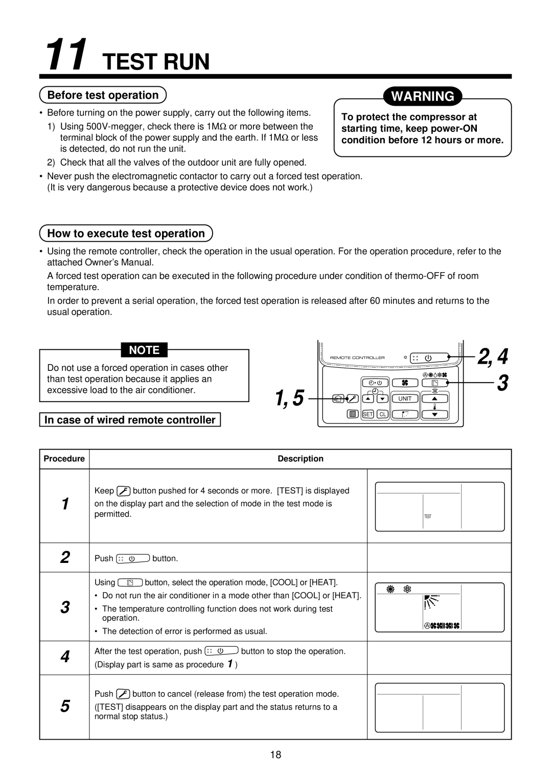 Toshiba MMK-AP0122H Test RUN, Before test operation, How to execute test operation, Case of wired remote controller 