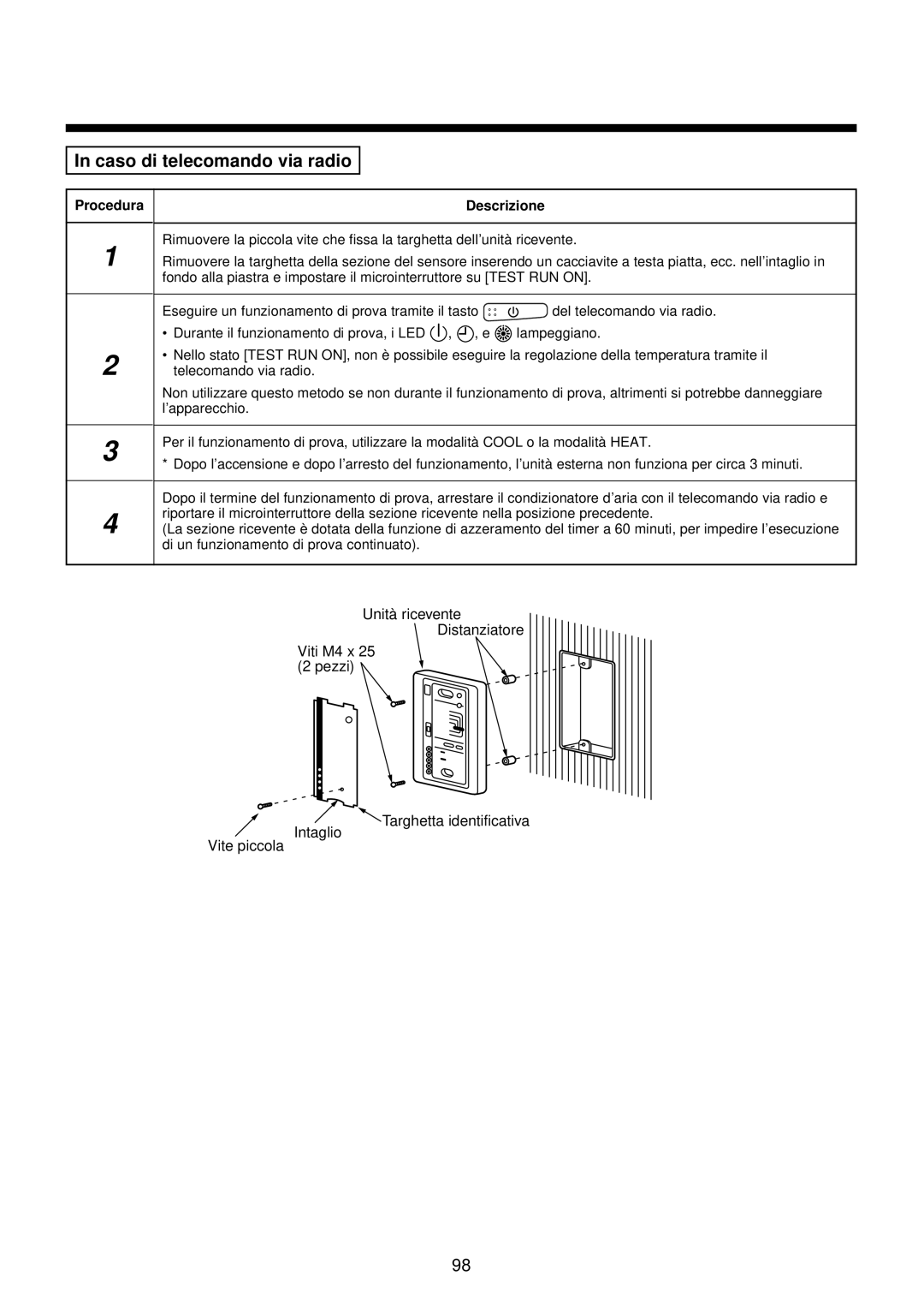 Toshiba MMU-AP0071YH installation manual Caso di telecomando via radio 