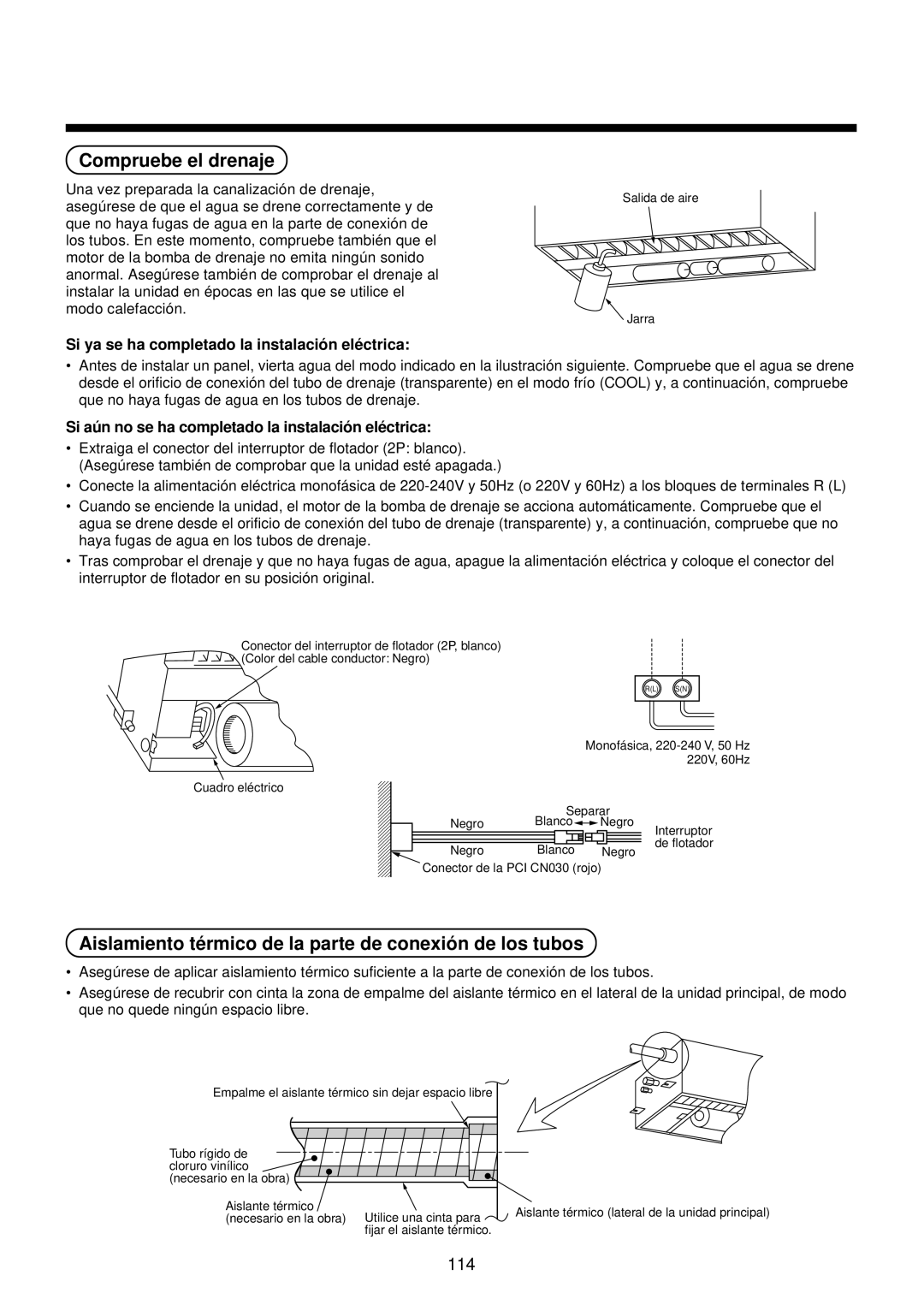 Toshiba MMU-AP0071YH installation manual Compruebe el drenaje, Aislamiento té rmico de la parte de conexió n de los tubos 