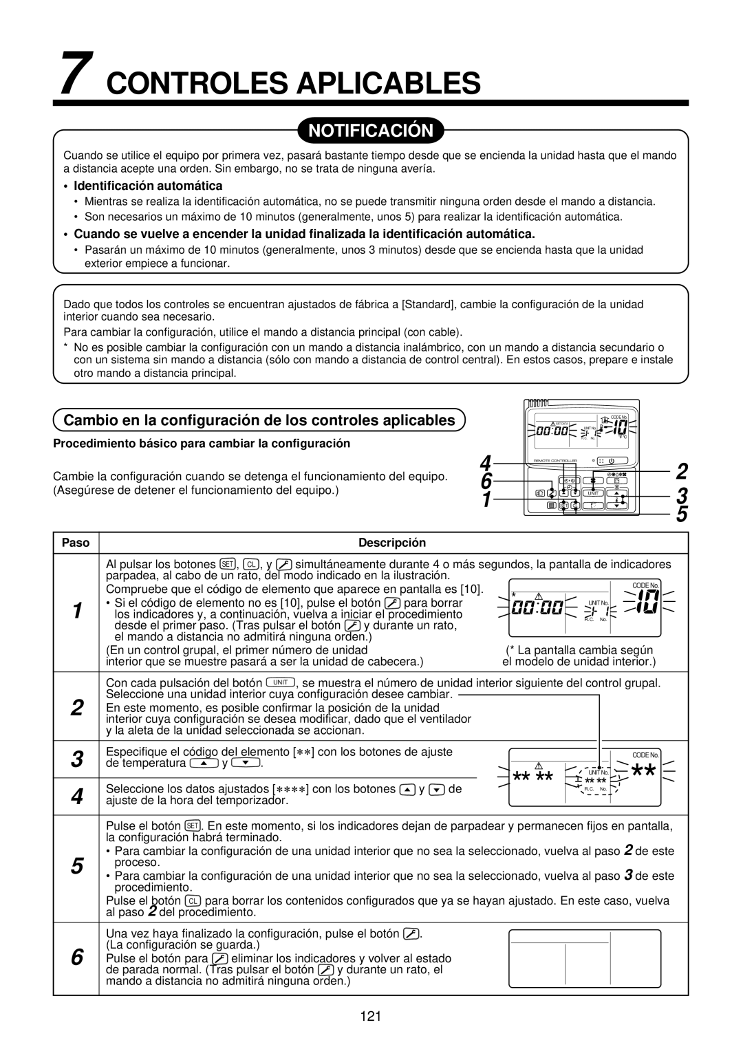 Toshiba MMU-AP0071YH Controles Aplicables, Notificació N, Cambio en la configuració n de los controles aplicables 