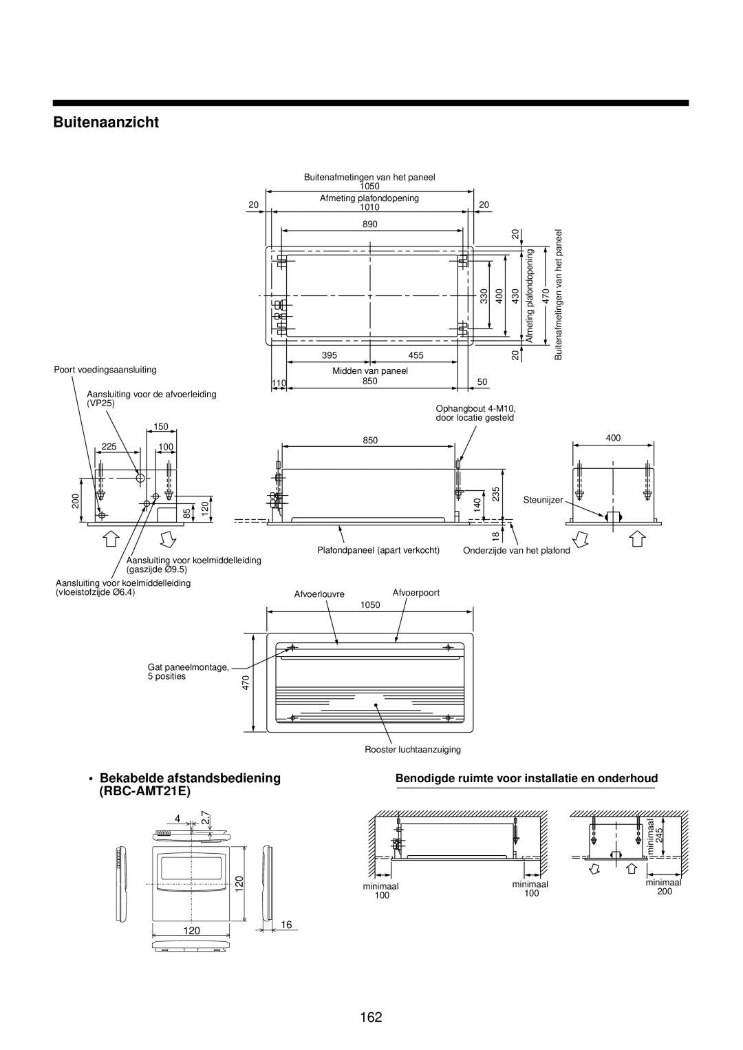 Toshiba MMU-AP0071YH installation manual Buitenaanzicht, Bekabelde afstandsbediening RBC-AMT21E 