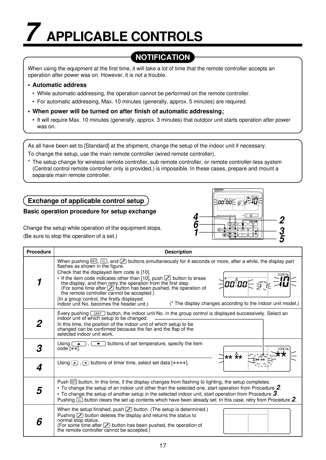 Toshiba MMU-AP0071YH Applicable Controls, Notification, Exchange of applicable control setup, Automatic address 