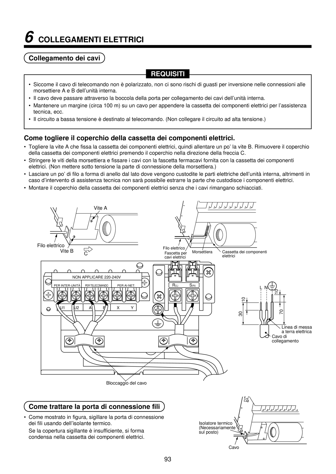 Toshiba MMU-AP0071YH Collegamenti Elettrici, Collegamento dei cavi, Come trattare la porta di connessione fili 