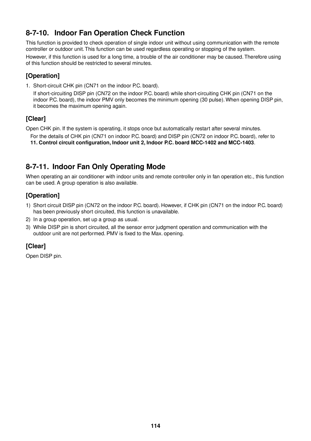 Toshiba MMU-AP0091H service manual Indoor Fan Operation Check Function, Indoor Fan Only Operating Mode, 114 