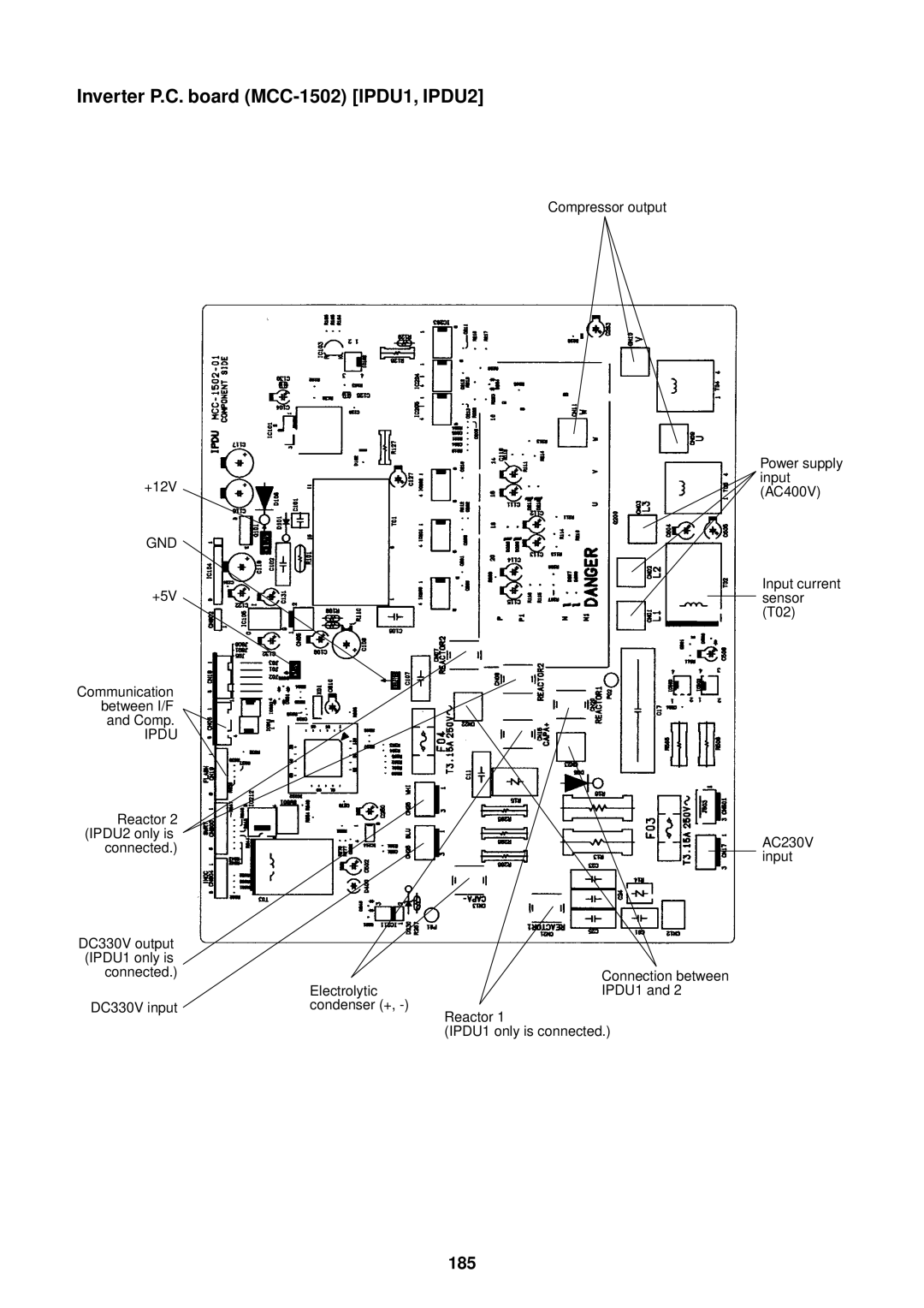 Toshiba MMU-AP0091H service manual Inverter P.C. board MCC-1502 IPDU1, IPDU2, 185 