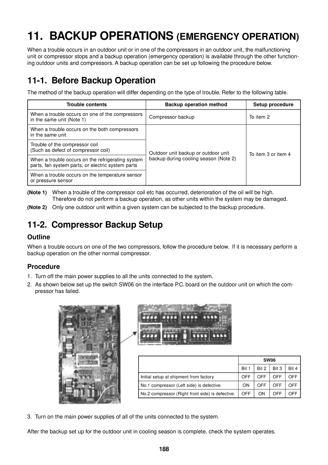 Toshiba MMU-AP0091H service manual Before Backup Operation, Compressor Backup Setup, Outline, Procedure, 188 