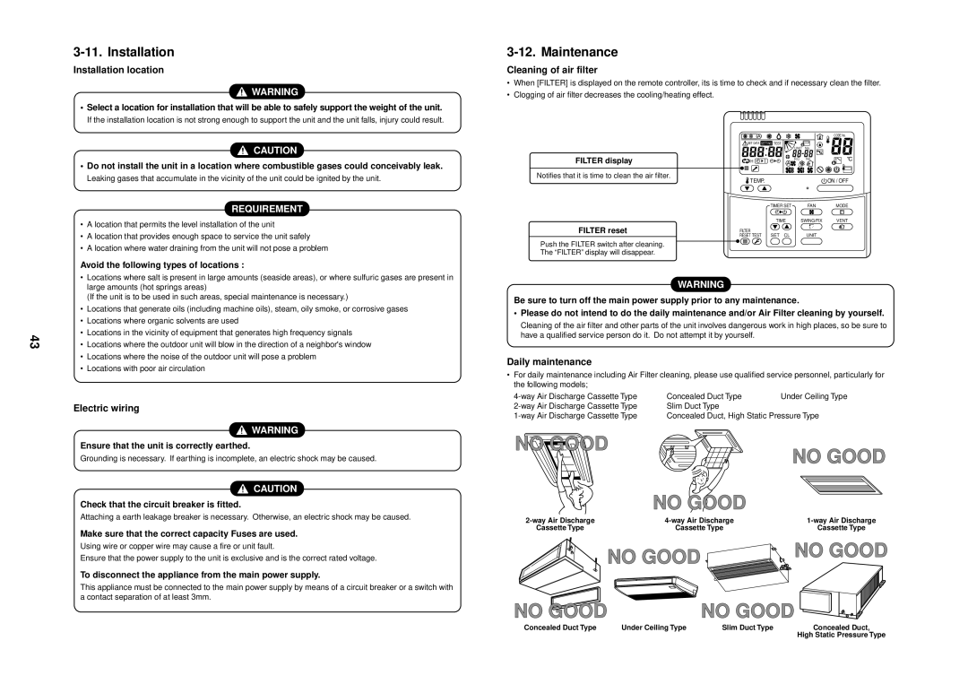 Toshiba MMU-AP0091H service manual Installation, Maintenance 