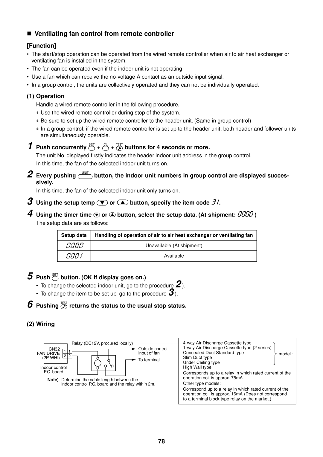 Toshiba MMU-AP0091H service manual Ventilating fan control from remote controller, Function, Operation, Wiring 