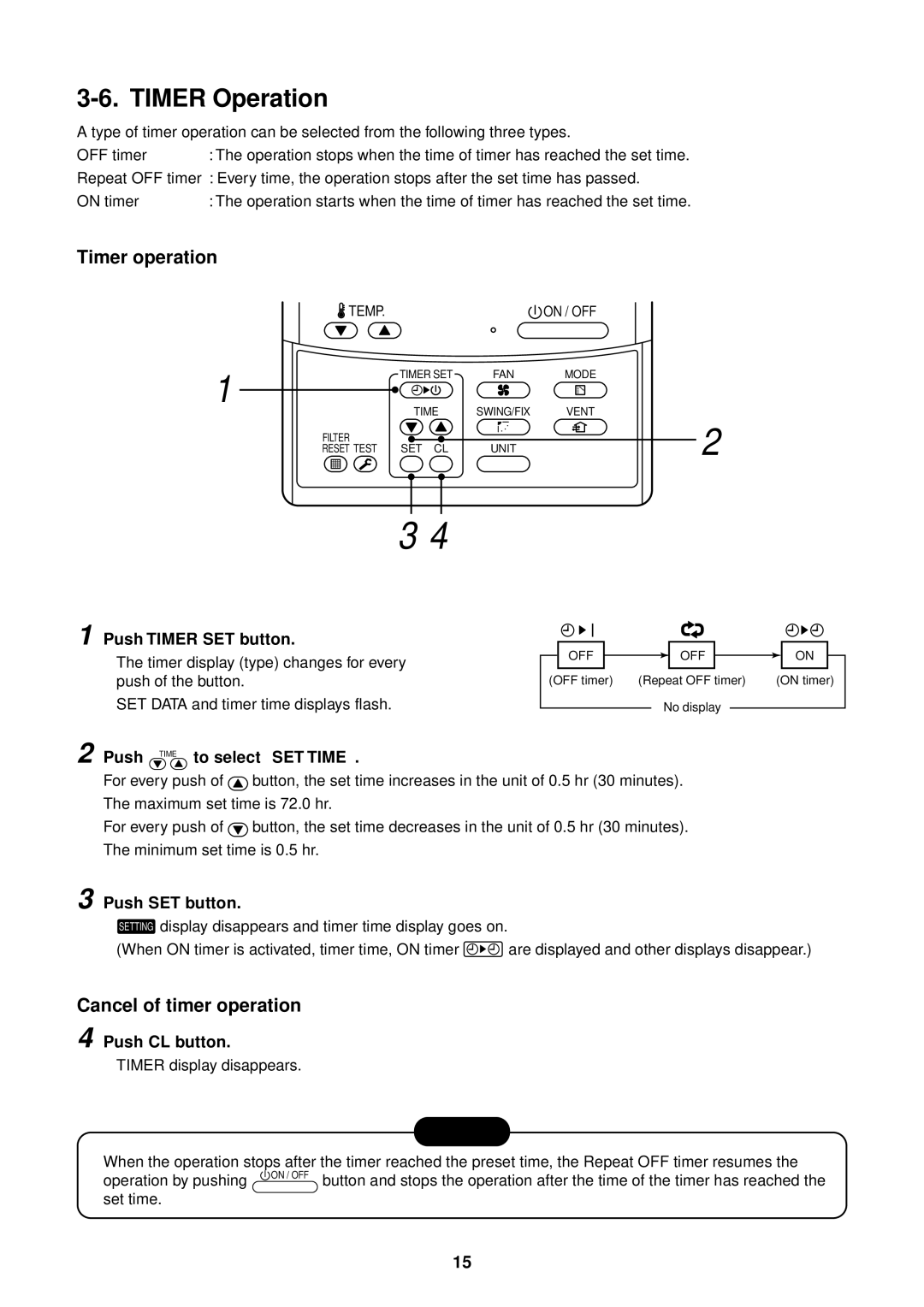 Toshiba MMU-AP0181MH, MMU-AP0151MH Timer Operation, Timer operation, Cancel of timer operation, To select SET Time 