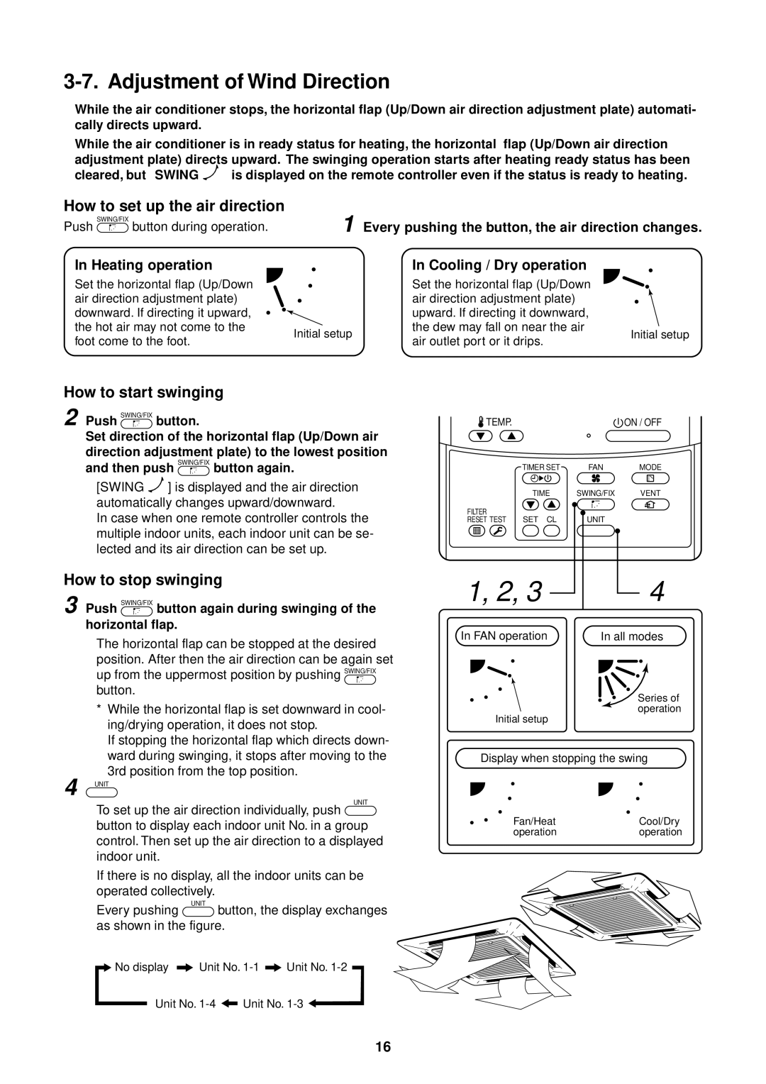 Toshiba MMU-AP0151MH, MMU-AP0181MH Adjustment of Wind Direction, How to set up the air direction, How to start swinging 