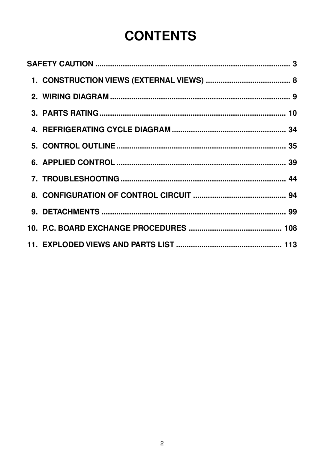 Toshiba MMU-AP0091MH, MMU-AP0181MH, MMU-AP0151MH, MMU-AP0071MH, MMU-AP0121MH service manual Contents 