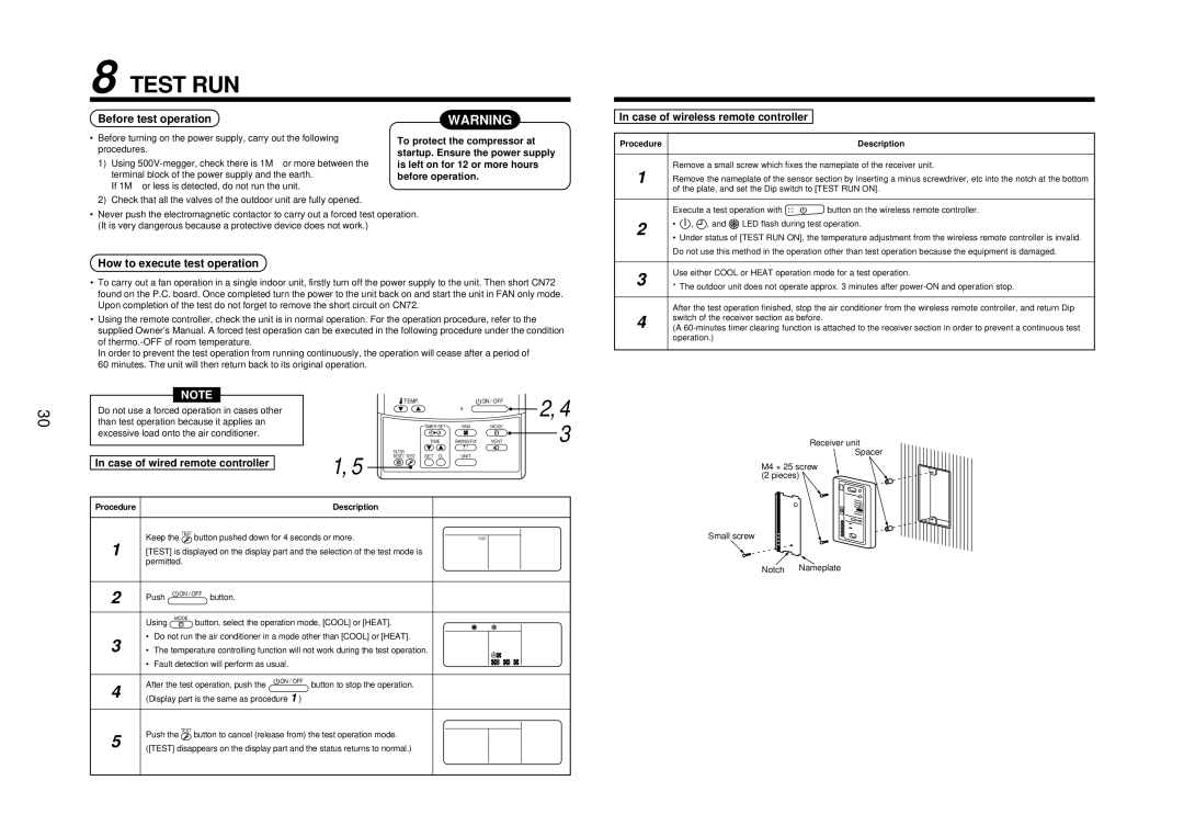 Toshiba MMU-AP0181MH Test RUN, Before test operation, How to execute test operation, Case of wireless remote controller 