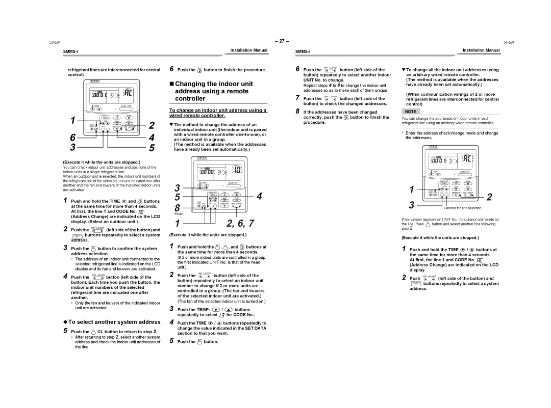 Toshiba MMY-MAP1604HT8Z-E „Changing the indoor unit, Address using a remote, Controller, To select another system address 