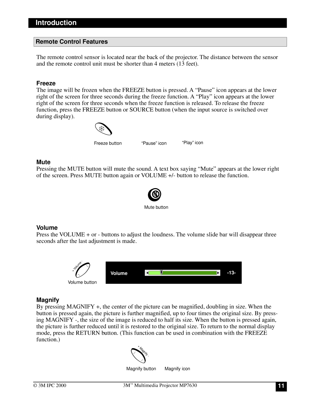 Toshiba MP7630 manual Remote Control Features, Freeze, Mute, Volume, Magnify 