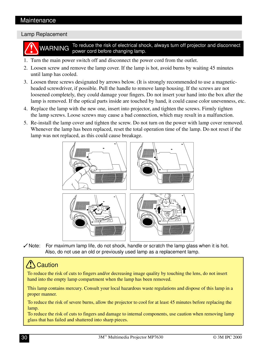 Toshiba MP7630 manual Lamp Replacement 