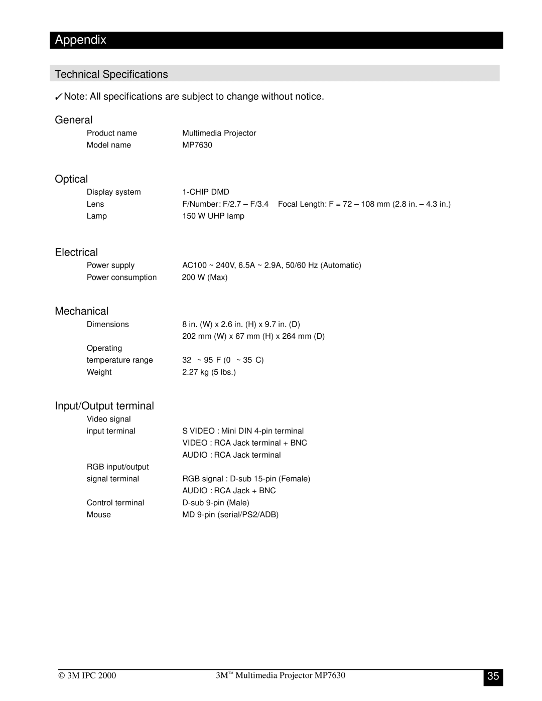 Toshiba MP7630 manual Appendix 