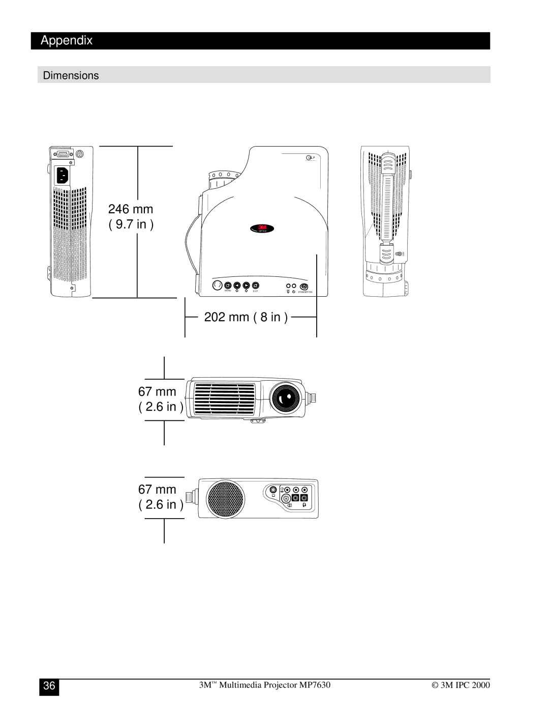 Toshiba MP7630 manual Dimensions 