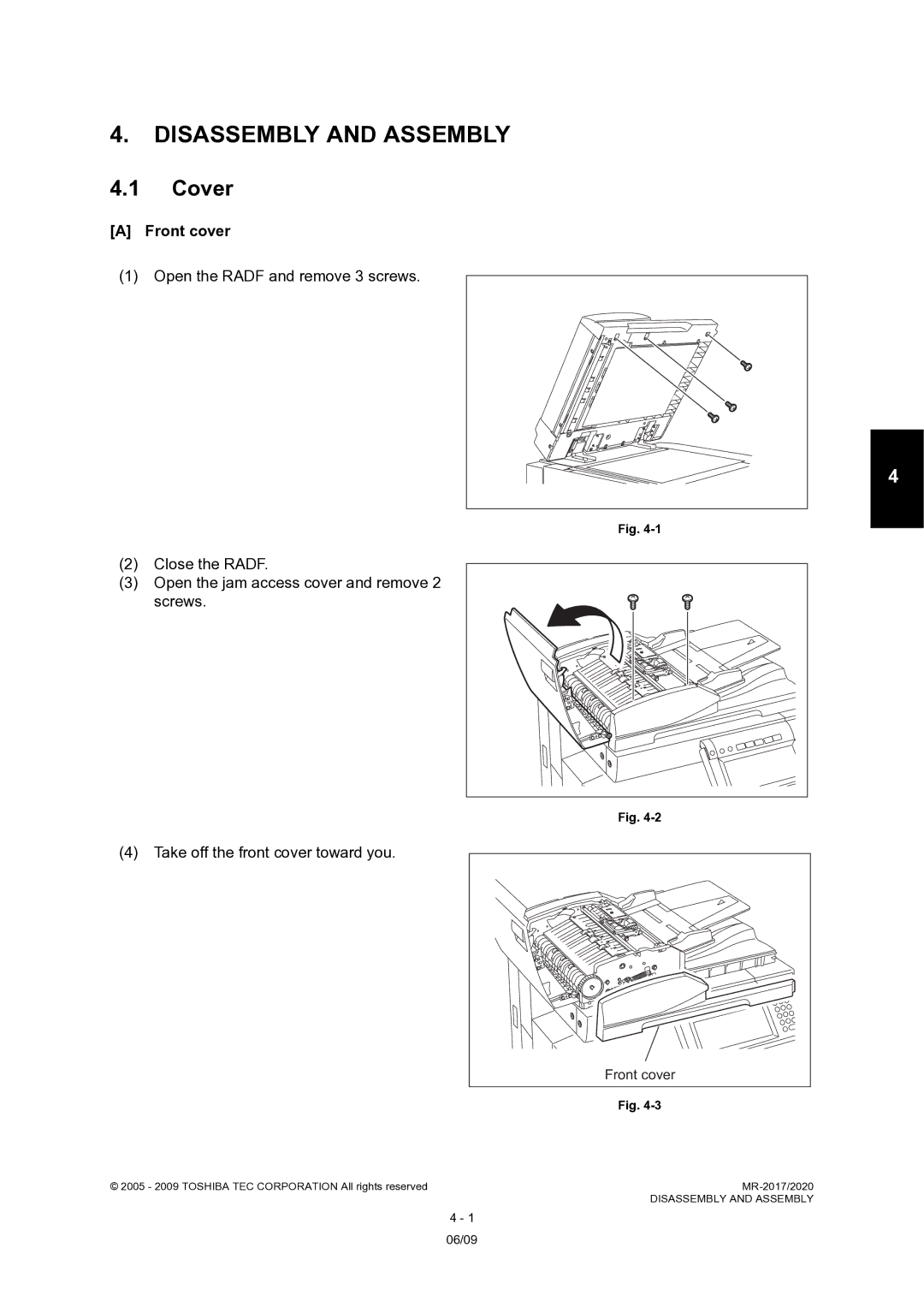 Toshiba MR-2020, MR-2017 service manual Cover, Front cover 