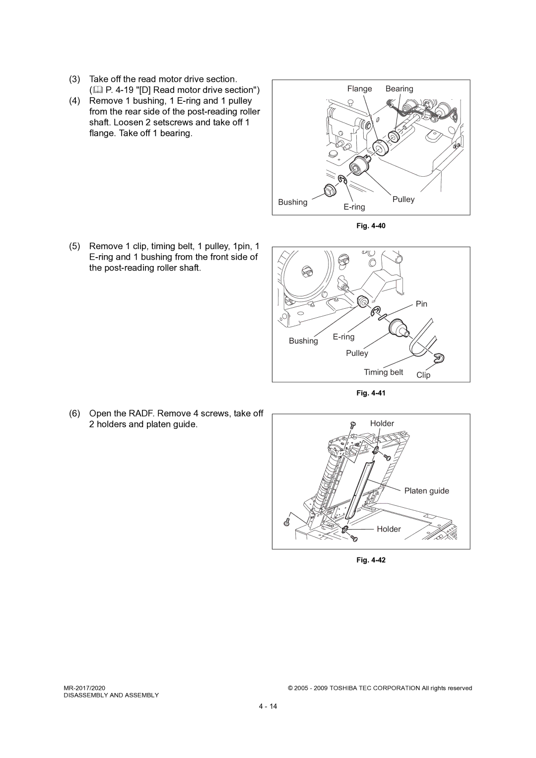 Toshiba MR-2017, MR-2020 service manual Flange Bearing Bushing Pulley Ring, Bushing Ring Pulley Timing belt, Holder 