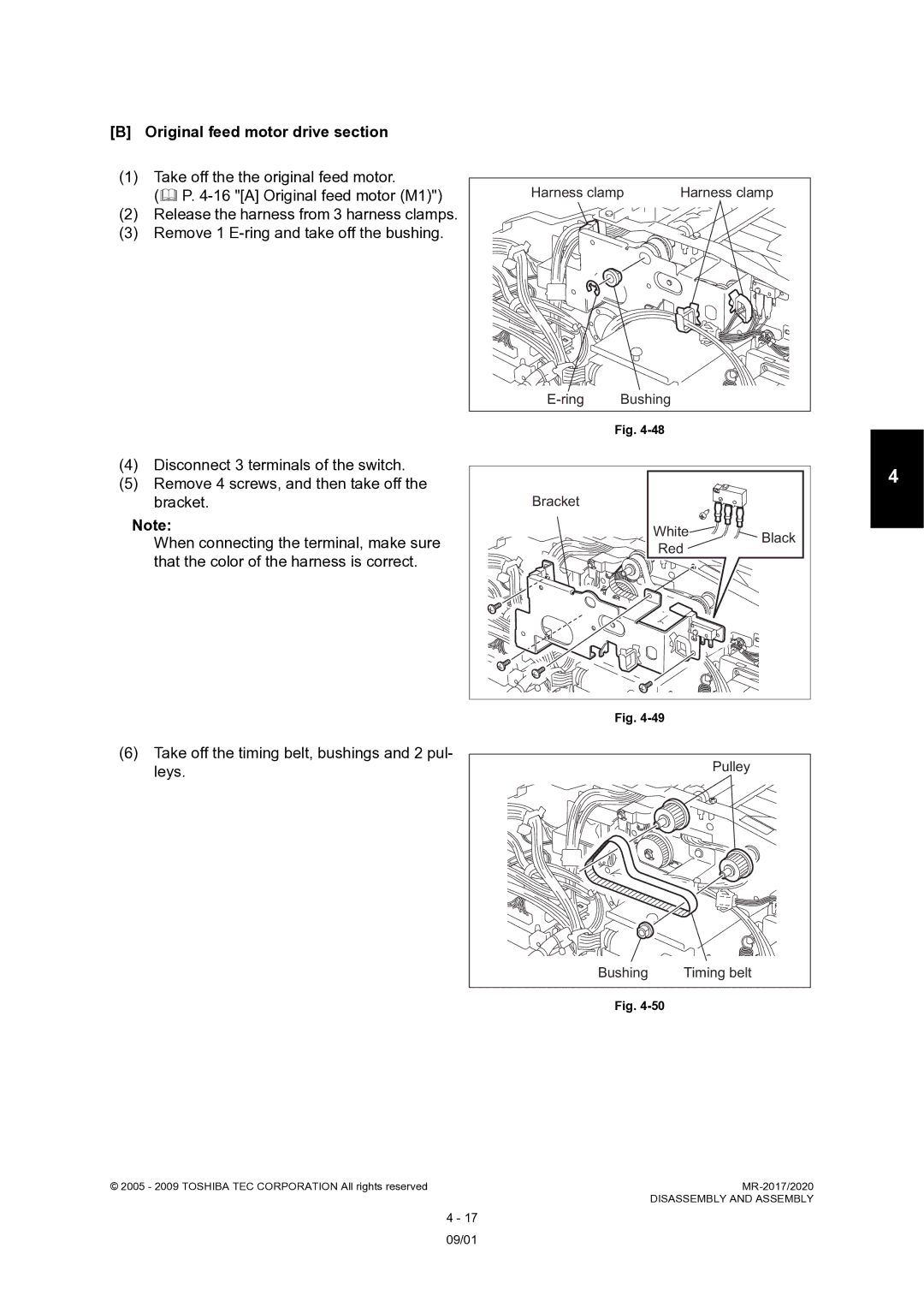 Toshiba MR-2020, MR-2017 service manual Original feed motor drive section, Harness clamp, Ring Bushing, Bracket White 