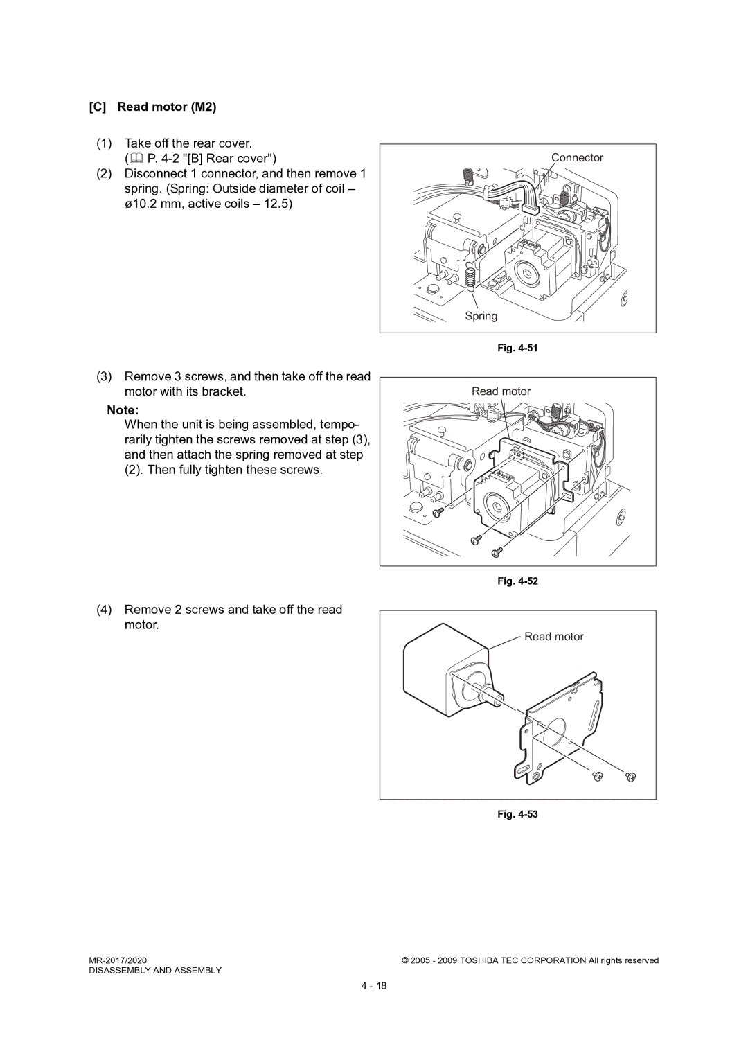 Toshiba MR-2017, MR-2020 service manual Read motor M2 