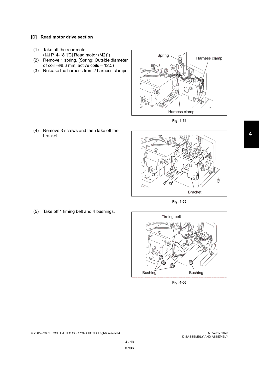 Toshiba MR-2020, MR-2017 service manual Read motor drive section, Spring, Bracket 