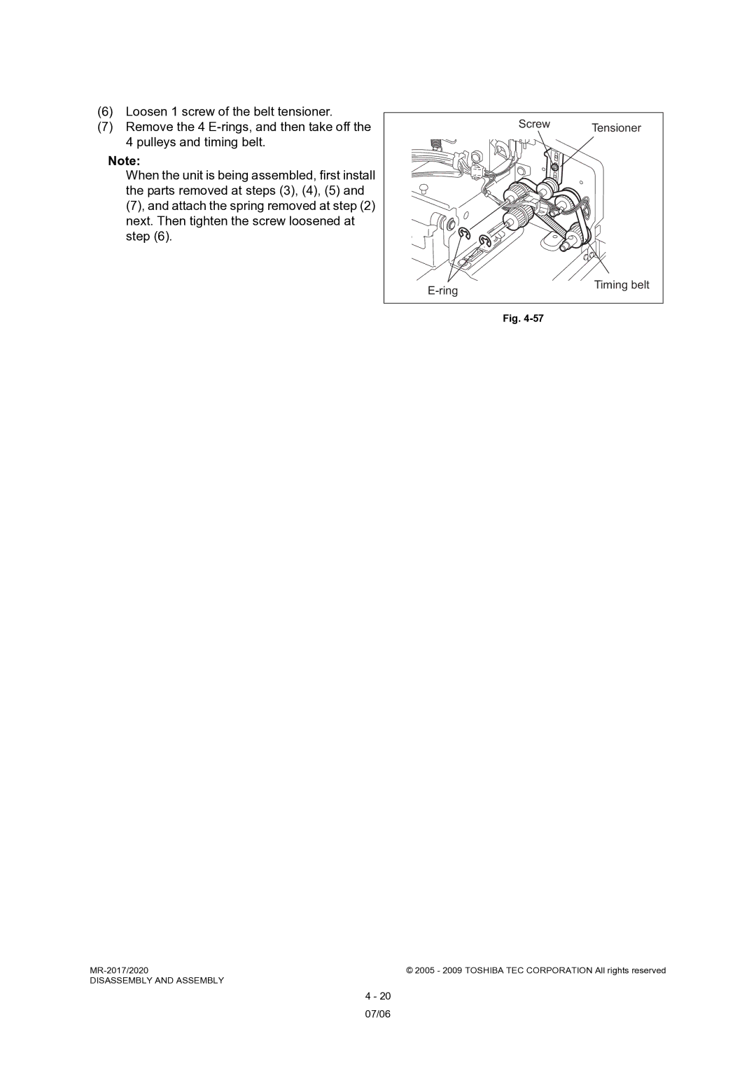 Toshiba MR-2017, MR-2020 service manual Screw Tensioner Ring 