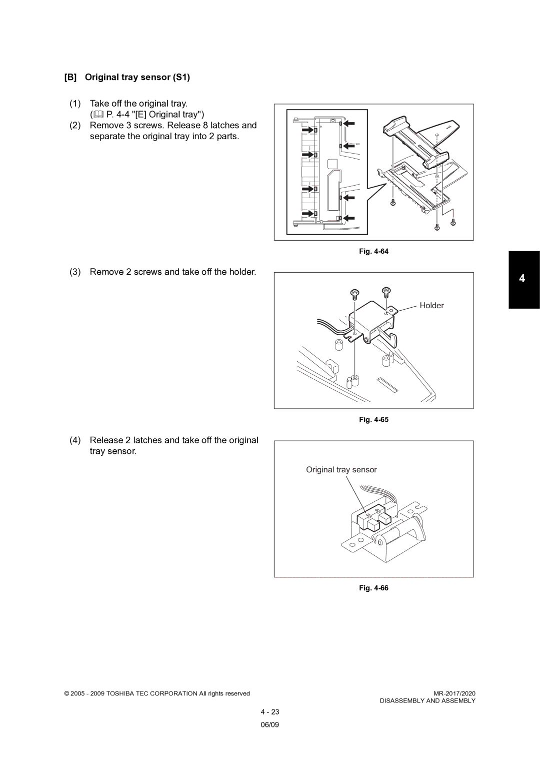 Toshiba MR-2020, MR-2017 service manual Original tray sensor S1 