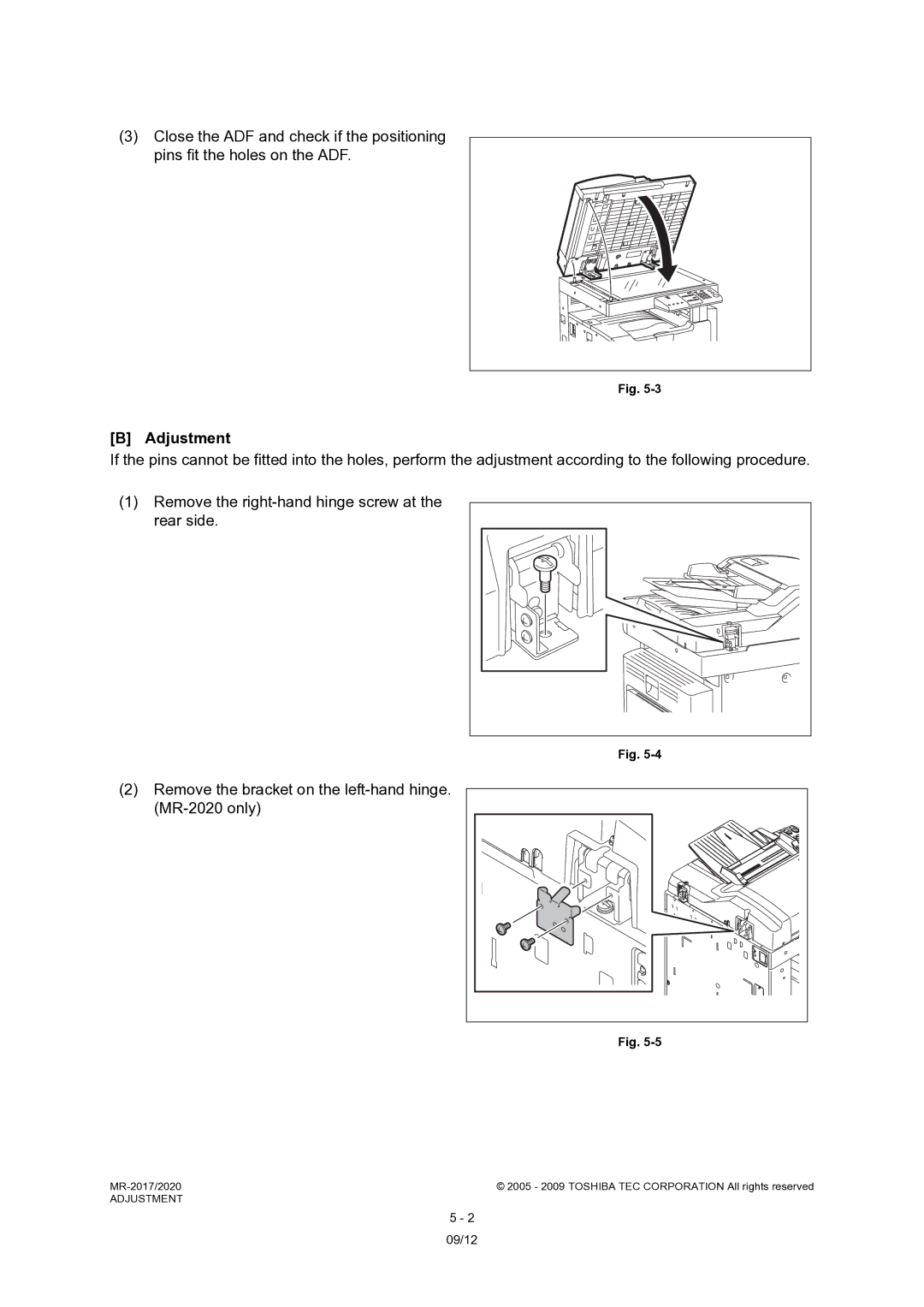 Toshiba MR-2017, MR-2020 service manual Adjustment 