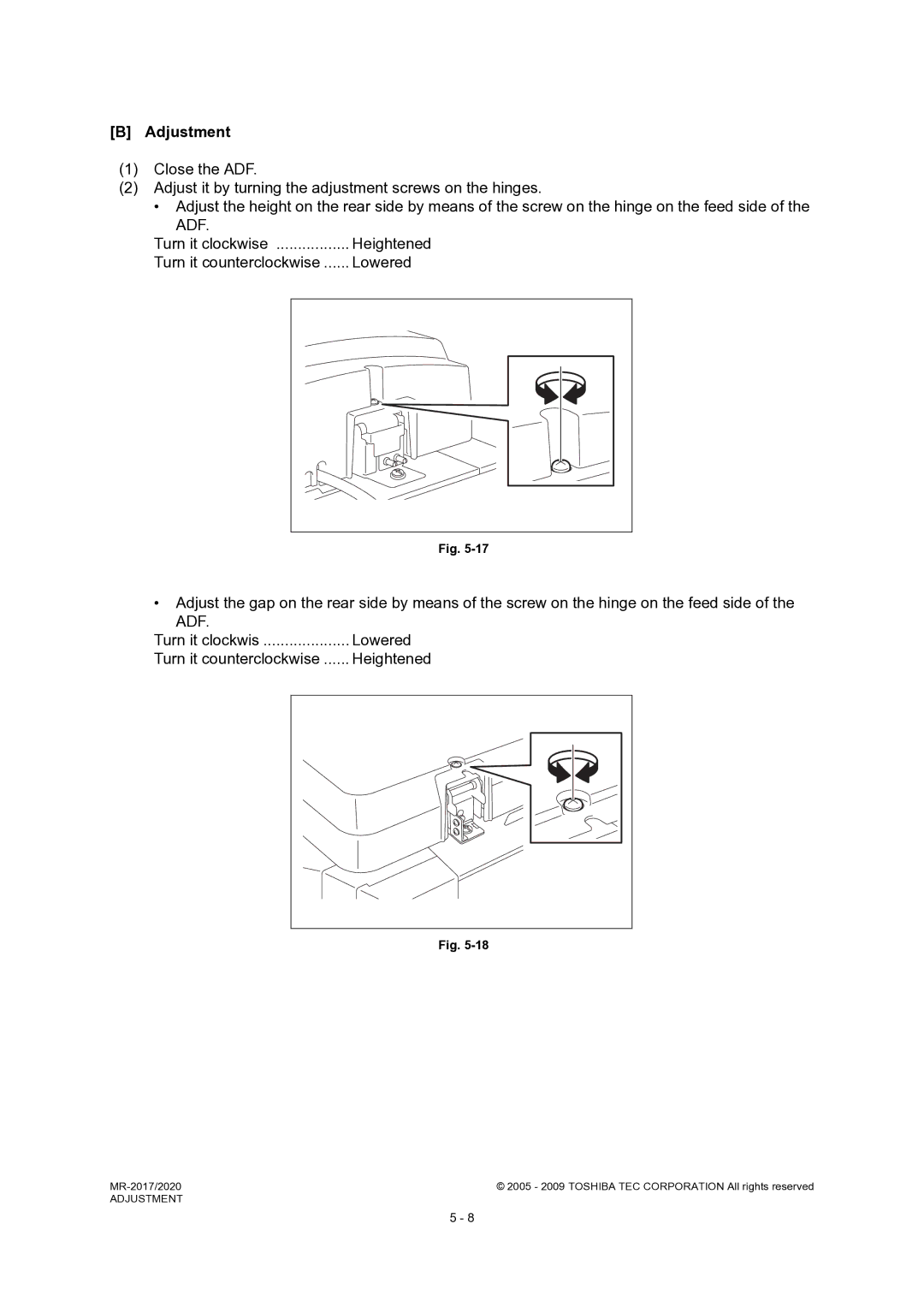 Toshiba MR-2017, MR-2020 service manual Adjustment, Turn it clockwis 