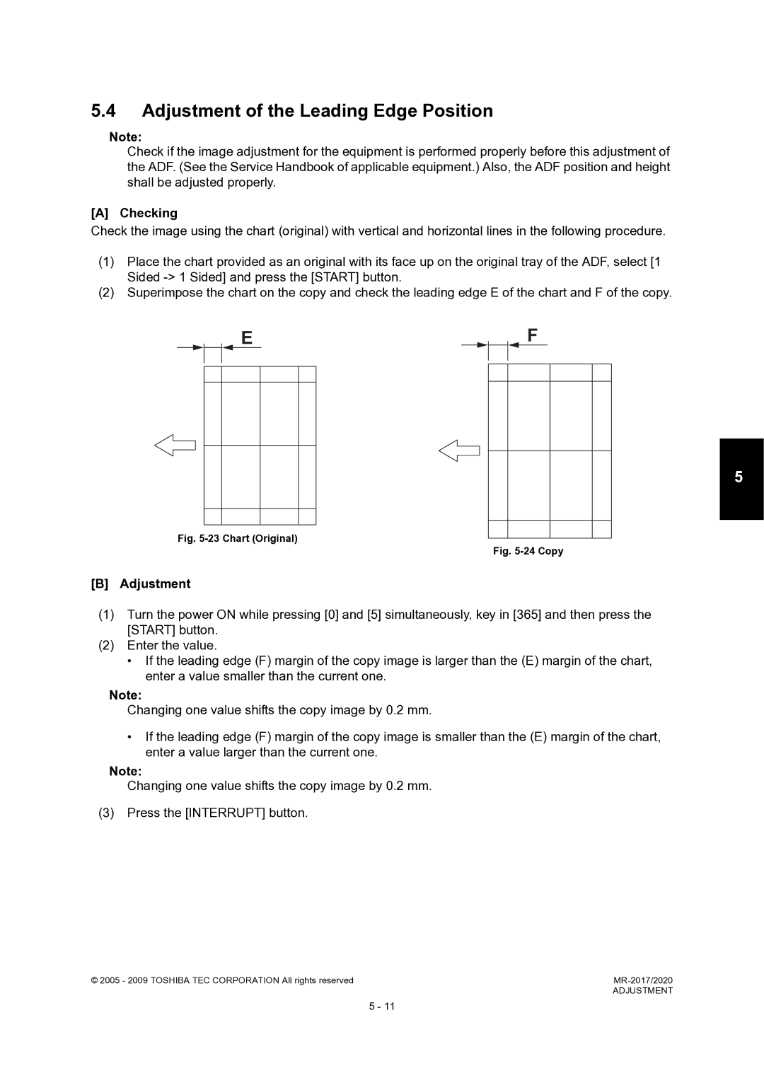 Toshiba MR-2020, MR-2017 service manual Adjustment of the Leading Edge Position, Chart Original 