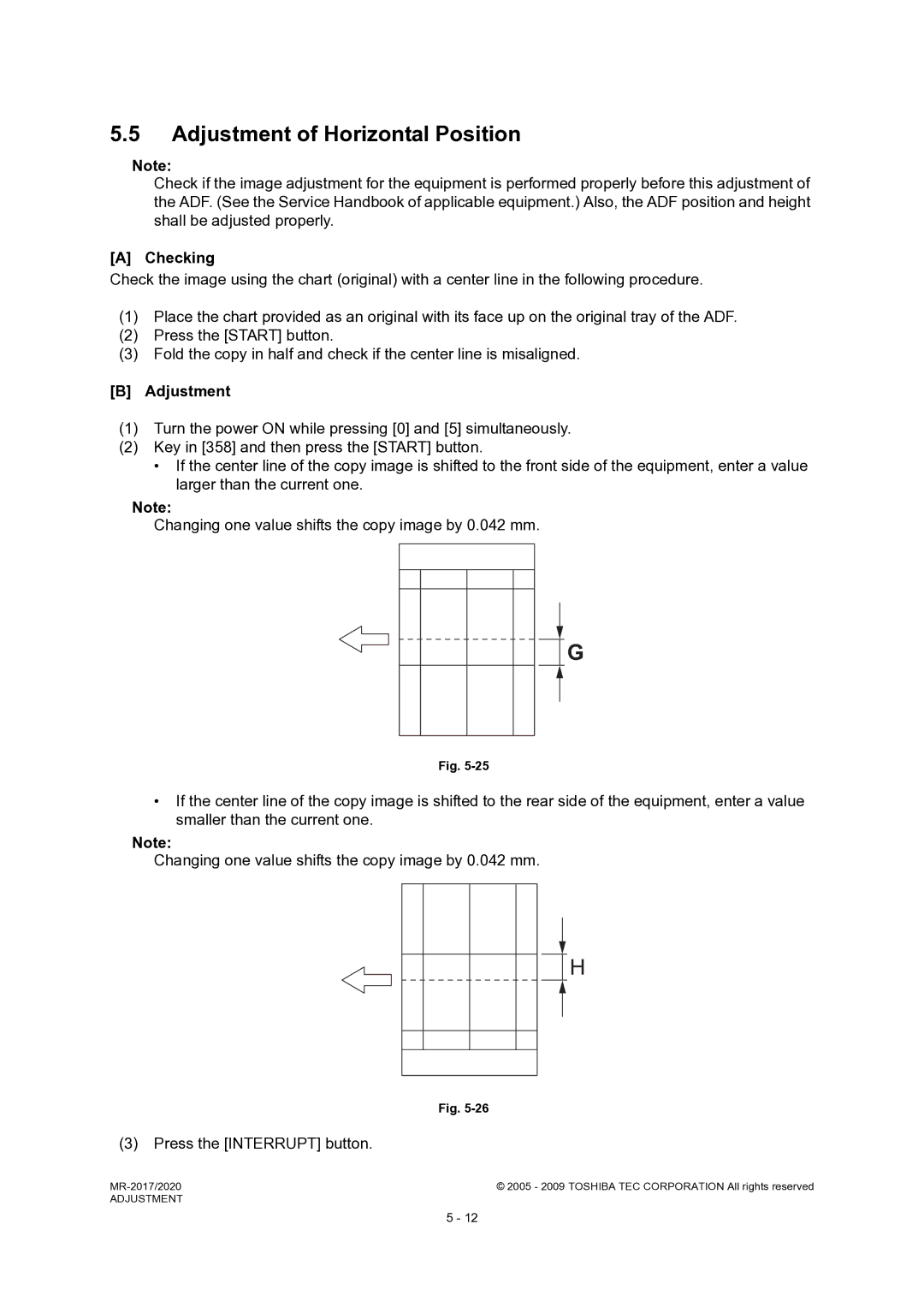 Toshiba MR-2017, MR-2020 service manual Adjustment of Horizontal Position 