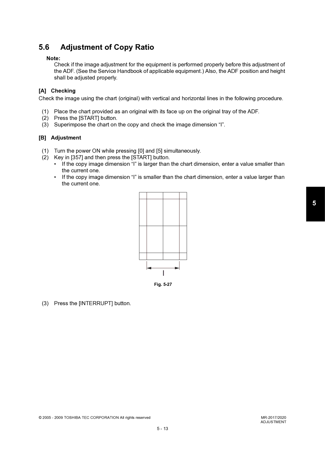 Toshiba MR-2020, MR-2017 service manual Adjustment of Copy Ratio 