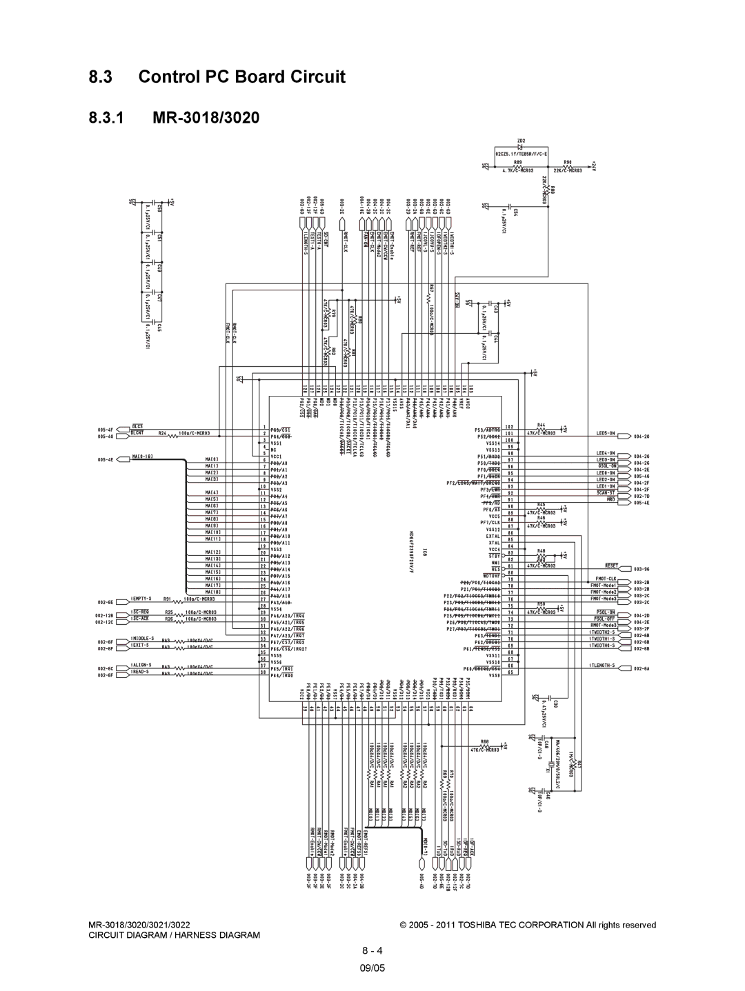 Toshiba MR-3022 service manual Control PC Board Circuit, 1 MR-3018/3020 