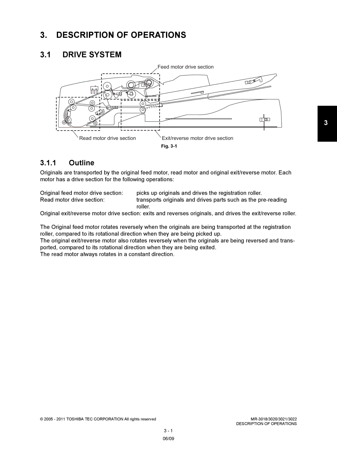 Toshiba MR-3022, MR-3018 service manual Outline, Feed motor drive section, Read motor drive section 