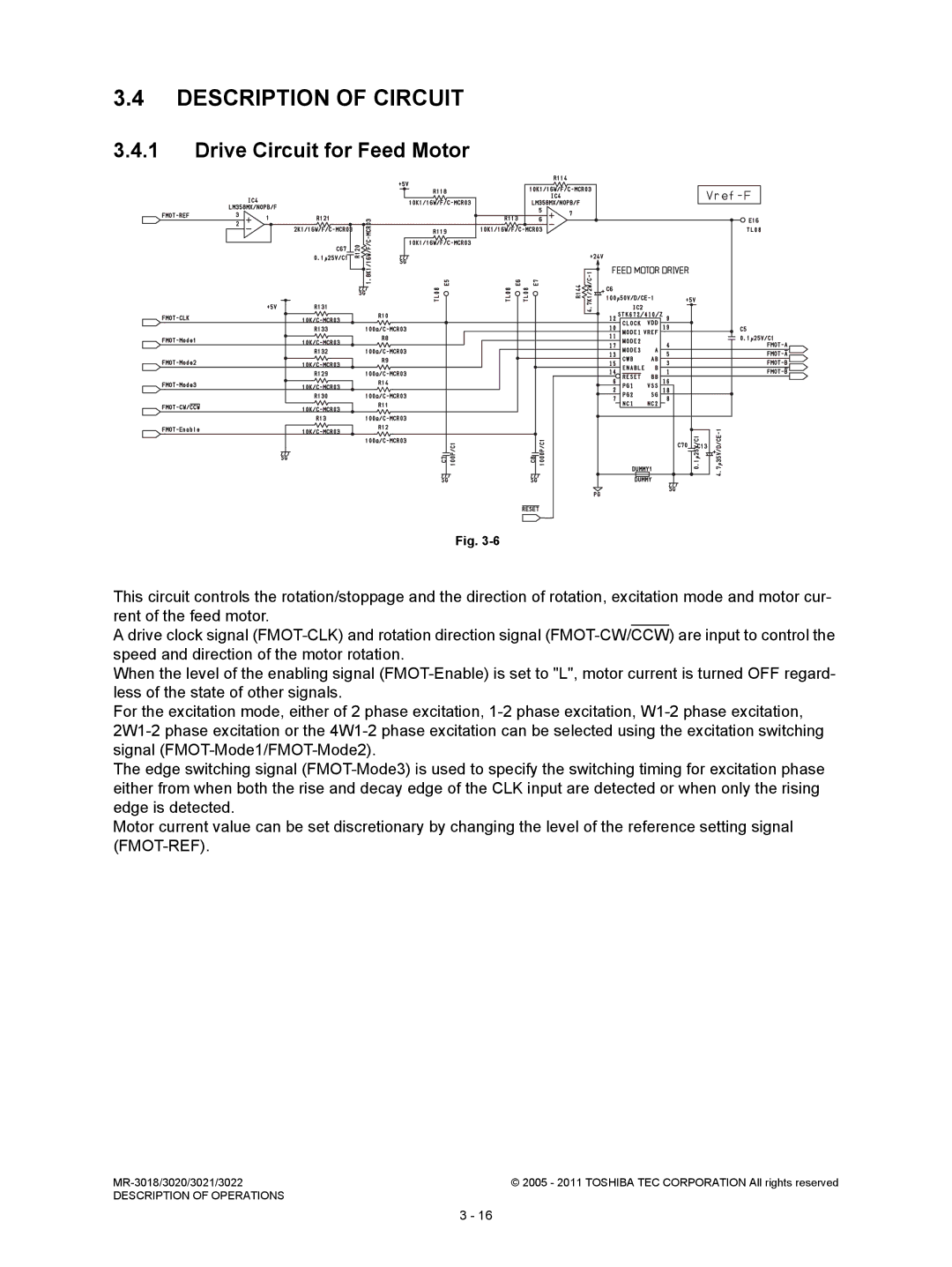 Toshiba MR-3018, MR-3022 service manual Description of Circuit, Drive Circuit for Feed Motor 