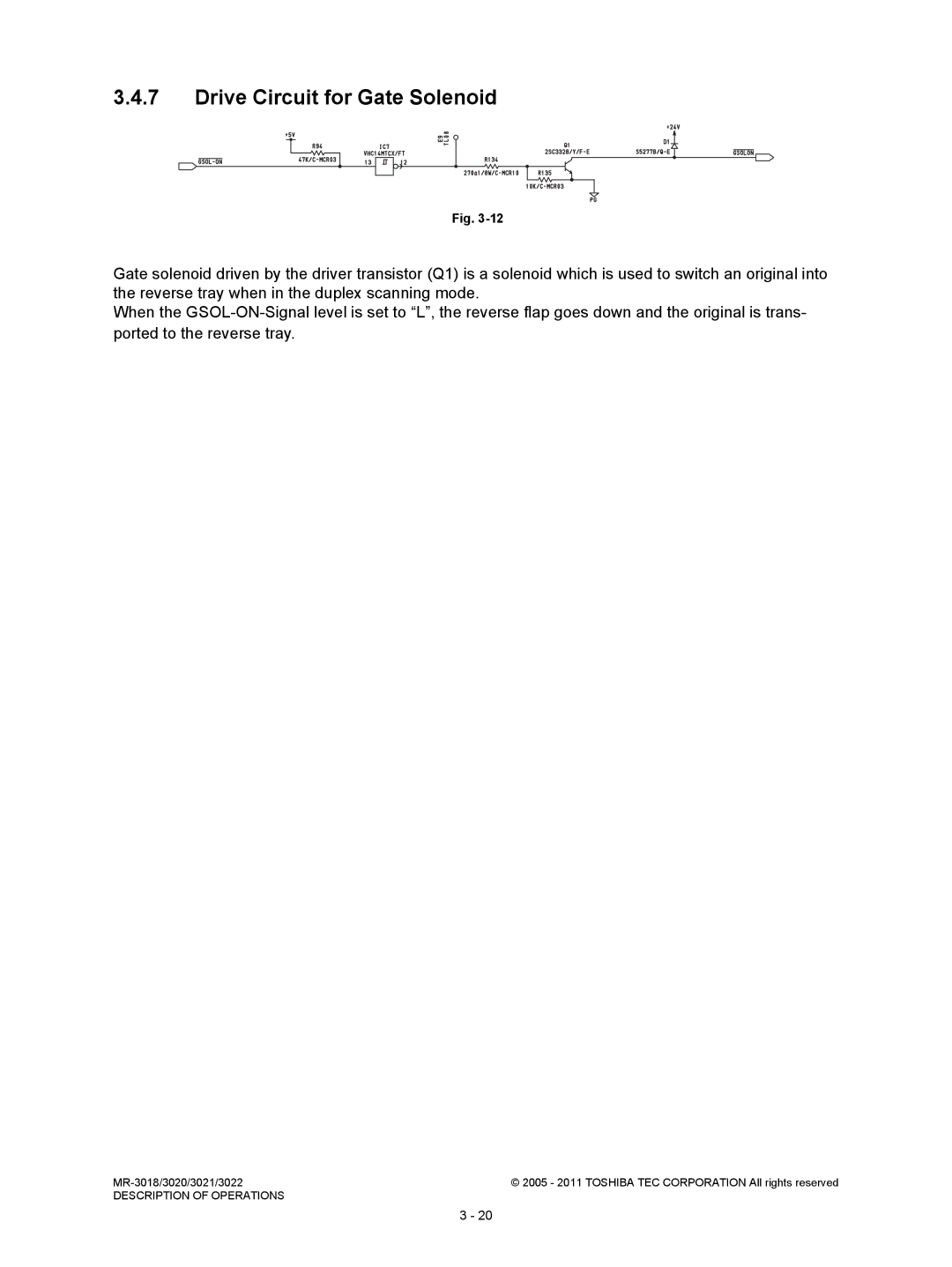 Toshiba MR-3018, MR-3022 service manual Drive Circuit for Gate Solenoid 