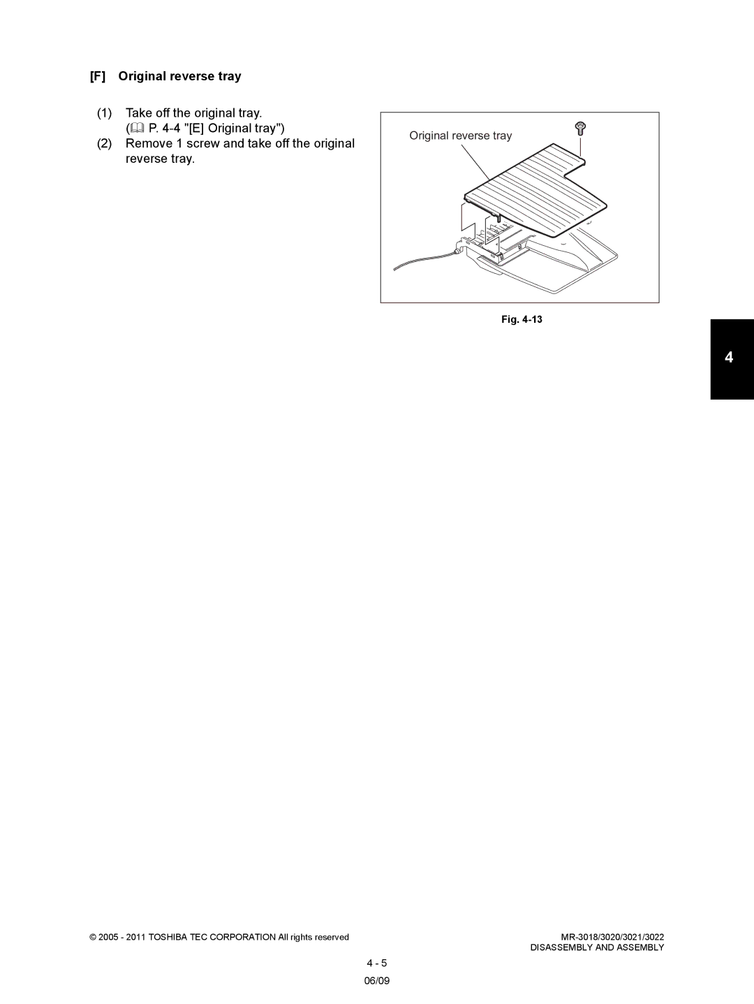 Toshiba MR-3022, MR-3018 service manual Original reverse tray 