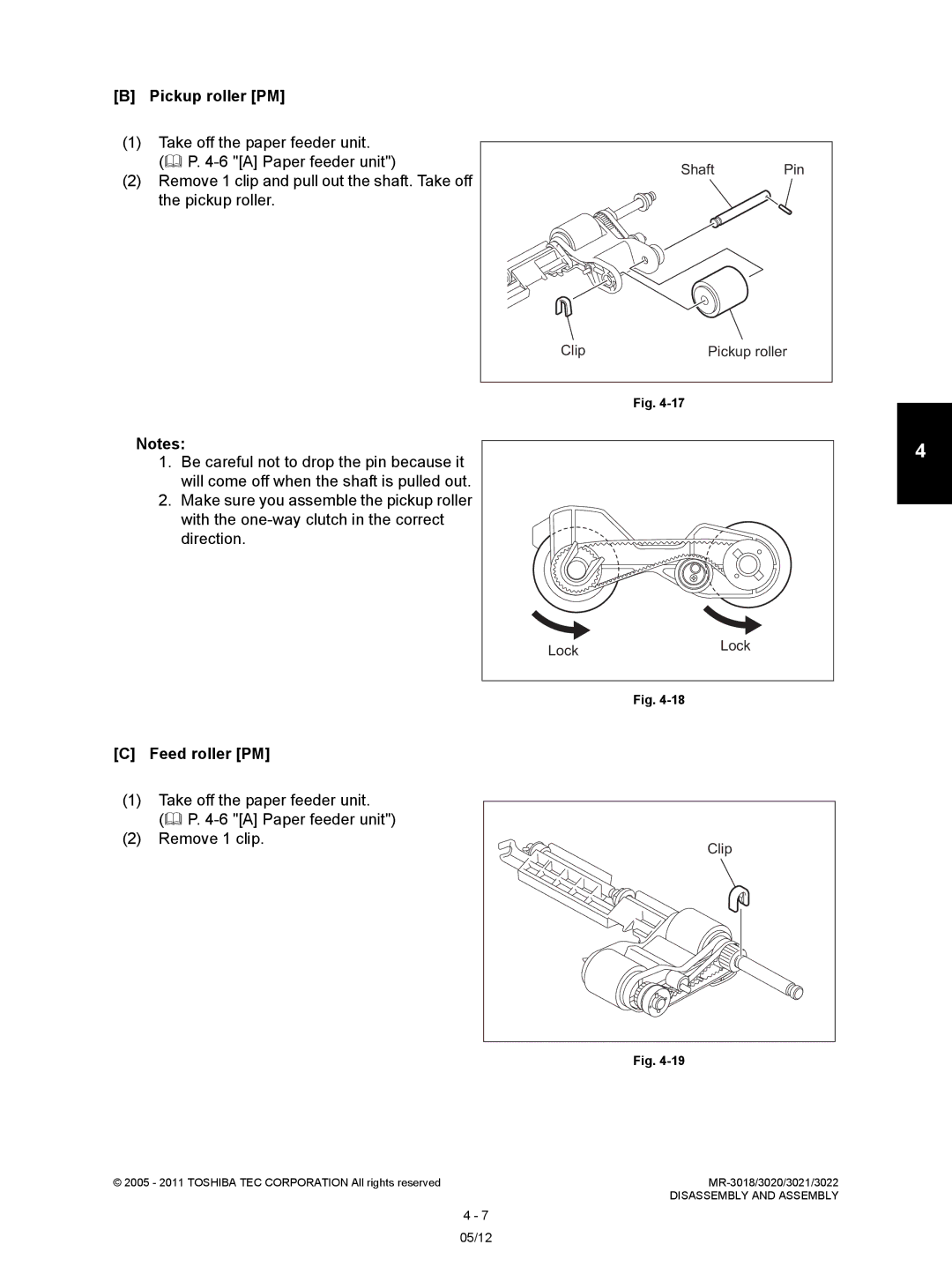 Toshiba MR-3022, MR-3018 service manual Pickup roller PM, Feed roller PM, Shaft, Clip Pickup roller, LockLock 