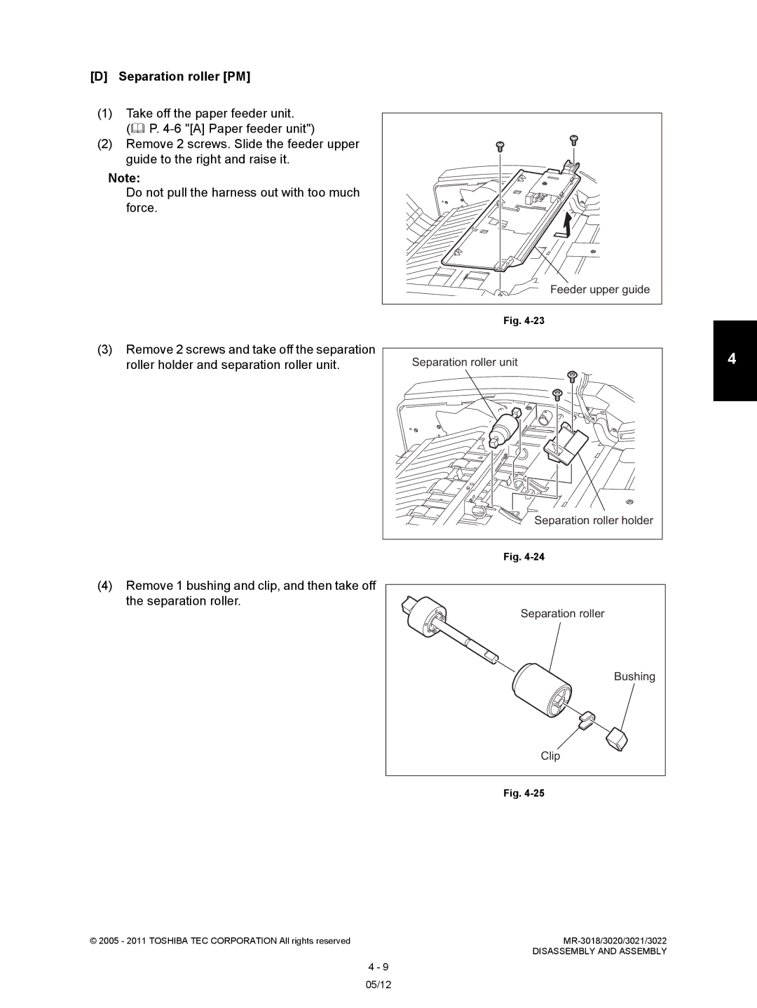 Toshiba MR-3022, MR-3018 service manual Separation roller PM 