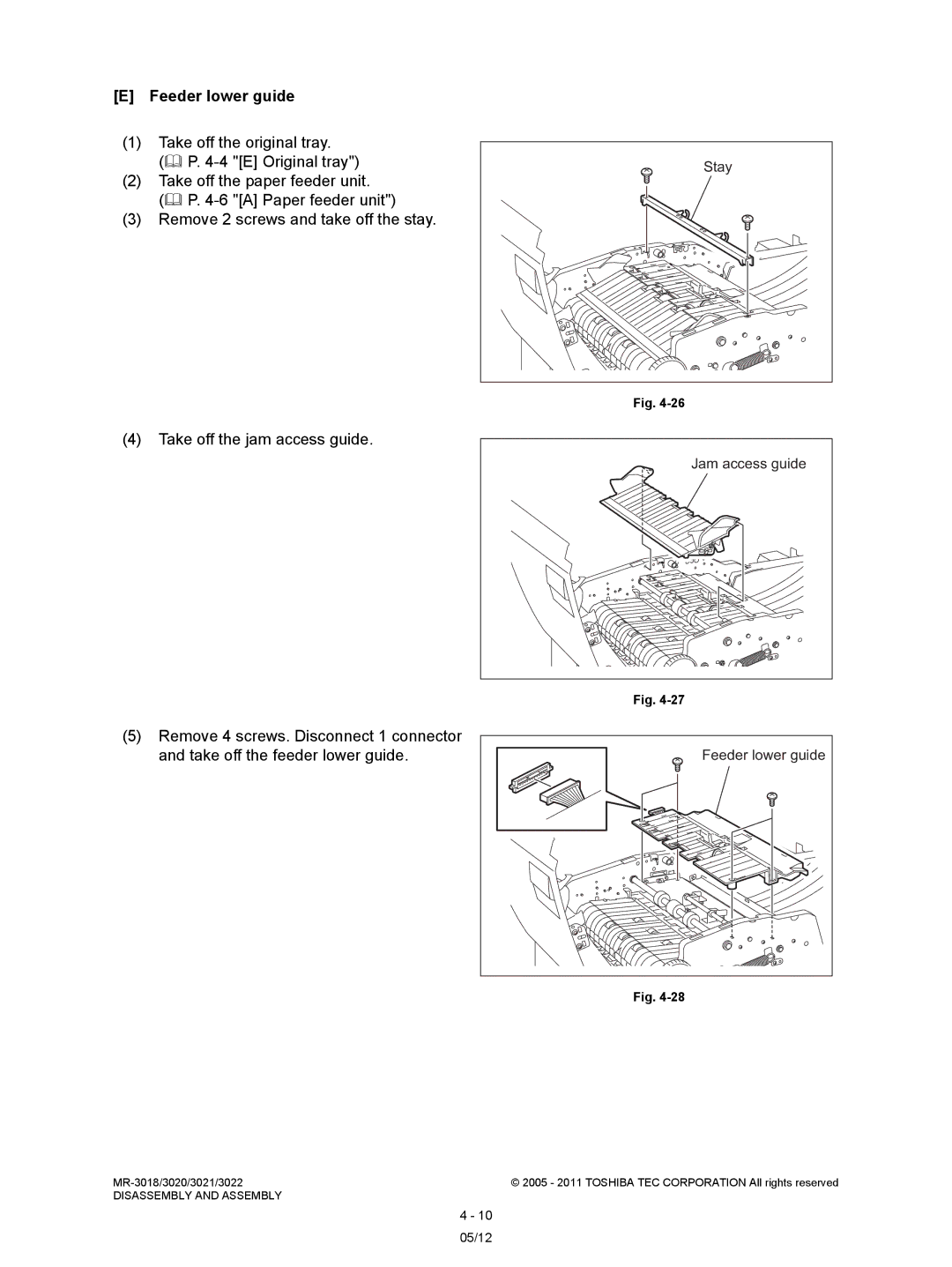 Toshiba MR-3018, MR-3022 service manual Feeder lower guide, Take off the jam access guide, Stay 