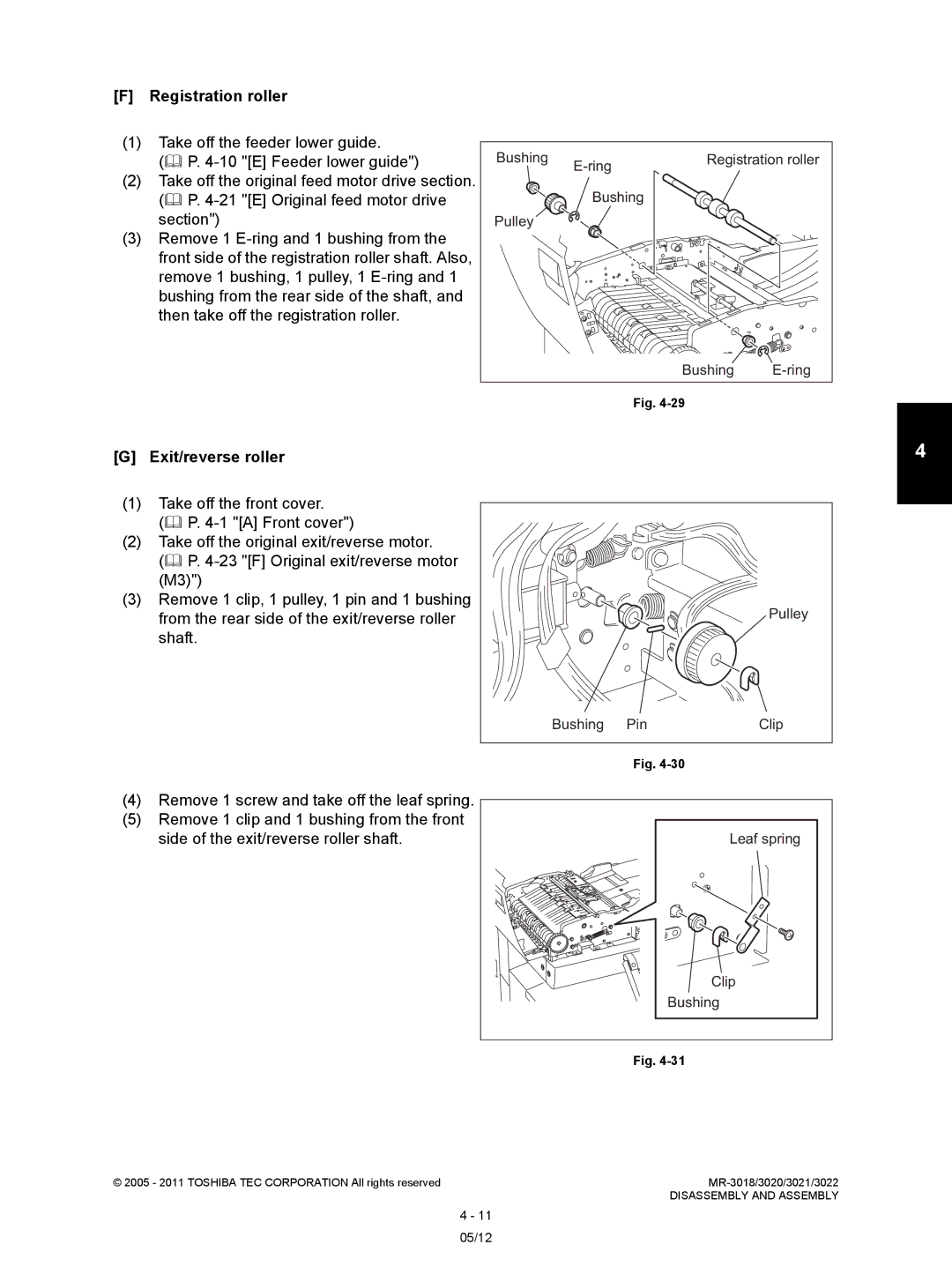 Toshiba MR-3022, MR-3018 service manual Registration roller, Exit/reverse roller 