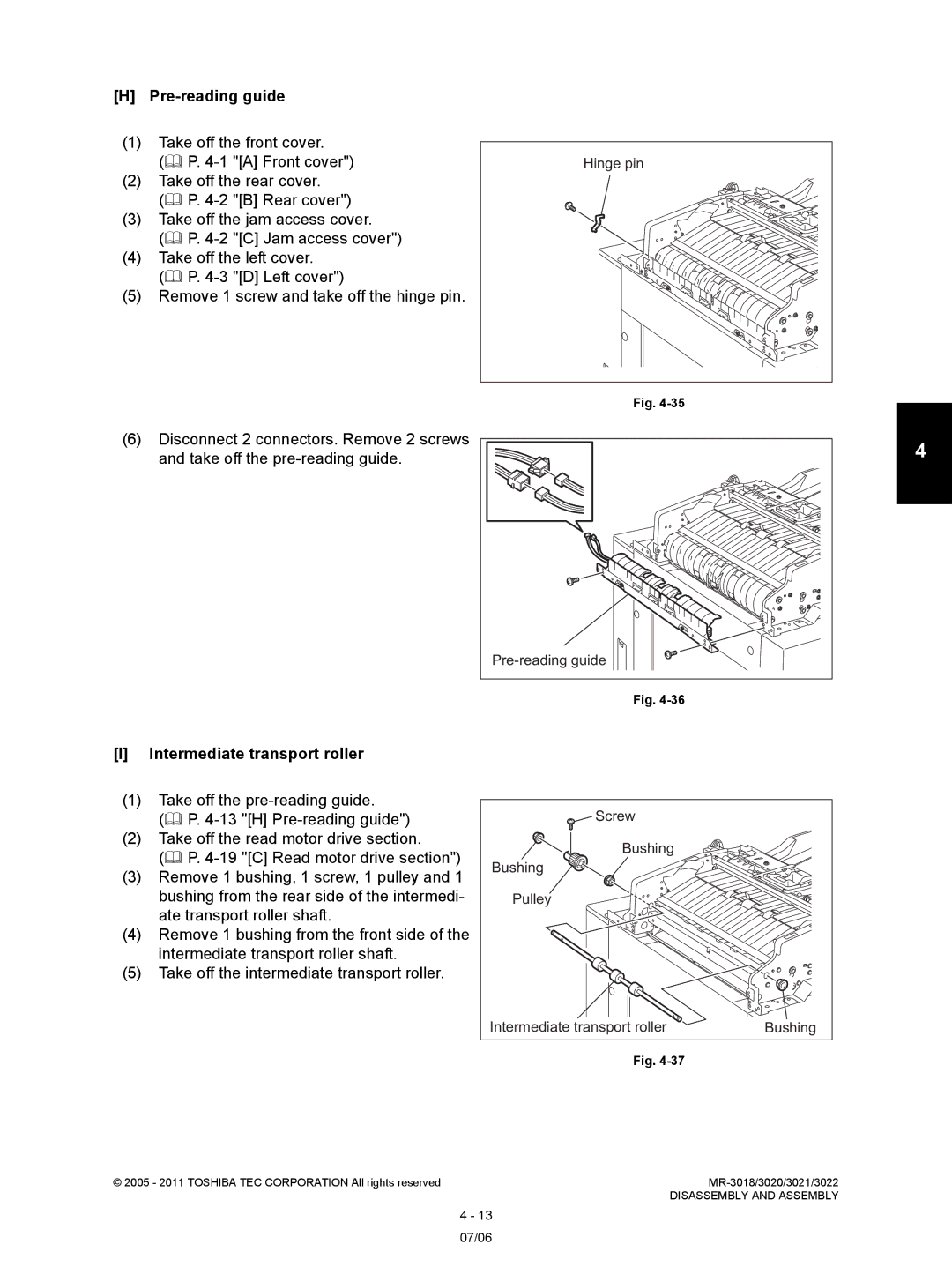 Toshiba MR-3022, MR-3018 service manual Pre-reading guide, Intermediate transport roller, Hinge pin 