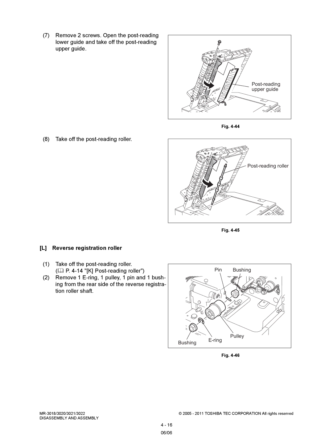 Toshiba MR-3018, MR-3022 service manual Reverse registration roller, Upper guide, Post-reading roller, Ring 