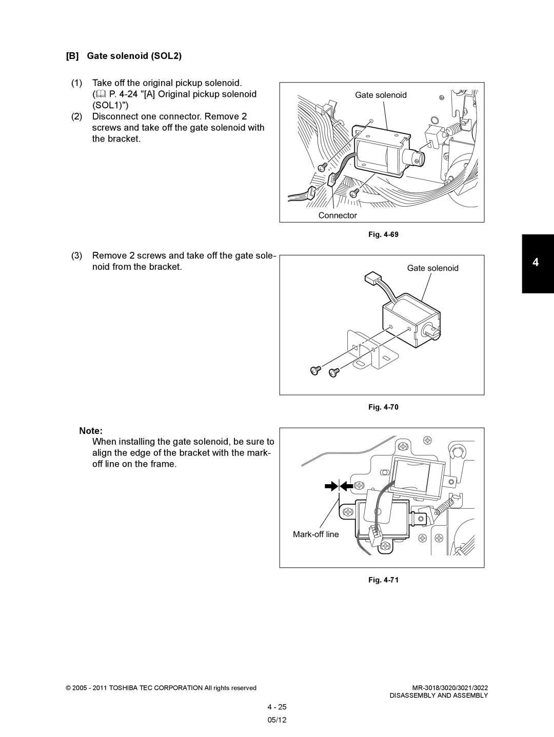 Toshiba MR-3022, MR-3018 service manual Gate solenoid SOL2, Mark-off line 