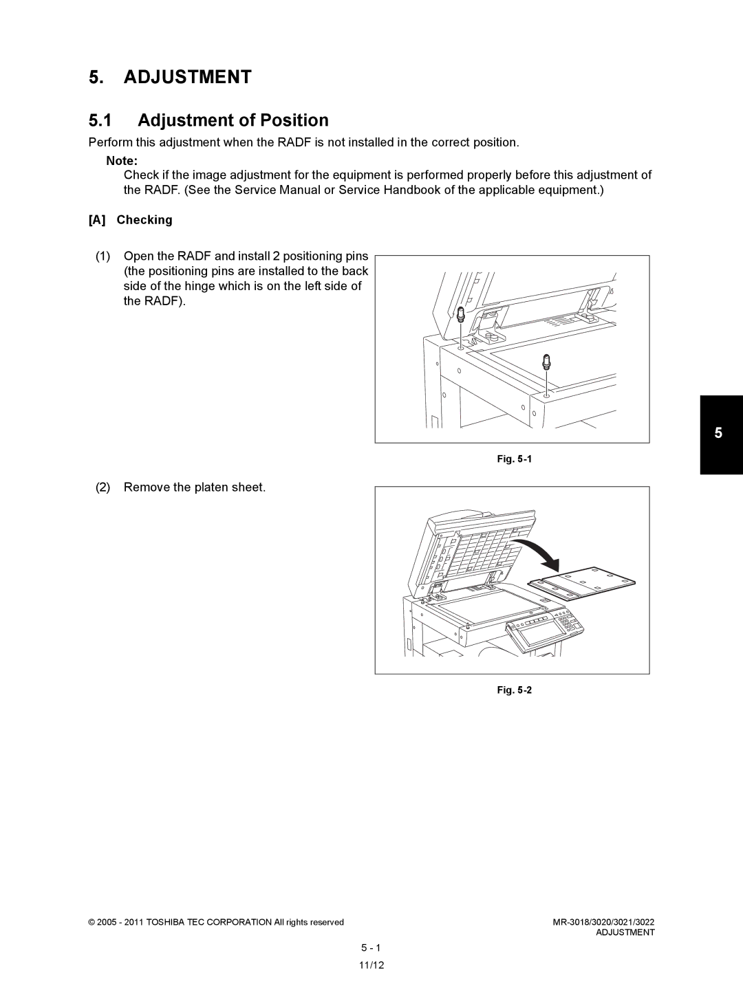 Toshiba MR-3022, MR-3018 service manual Adjustment of Position, Checking 